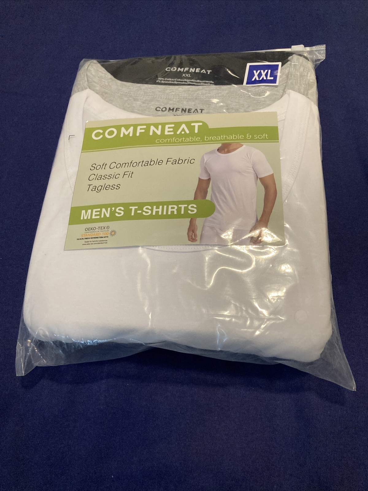 Comfneat Men’s 3-Pack Undershirts Cotton Spandex StretchyWhite gray and black