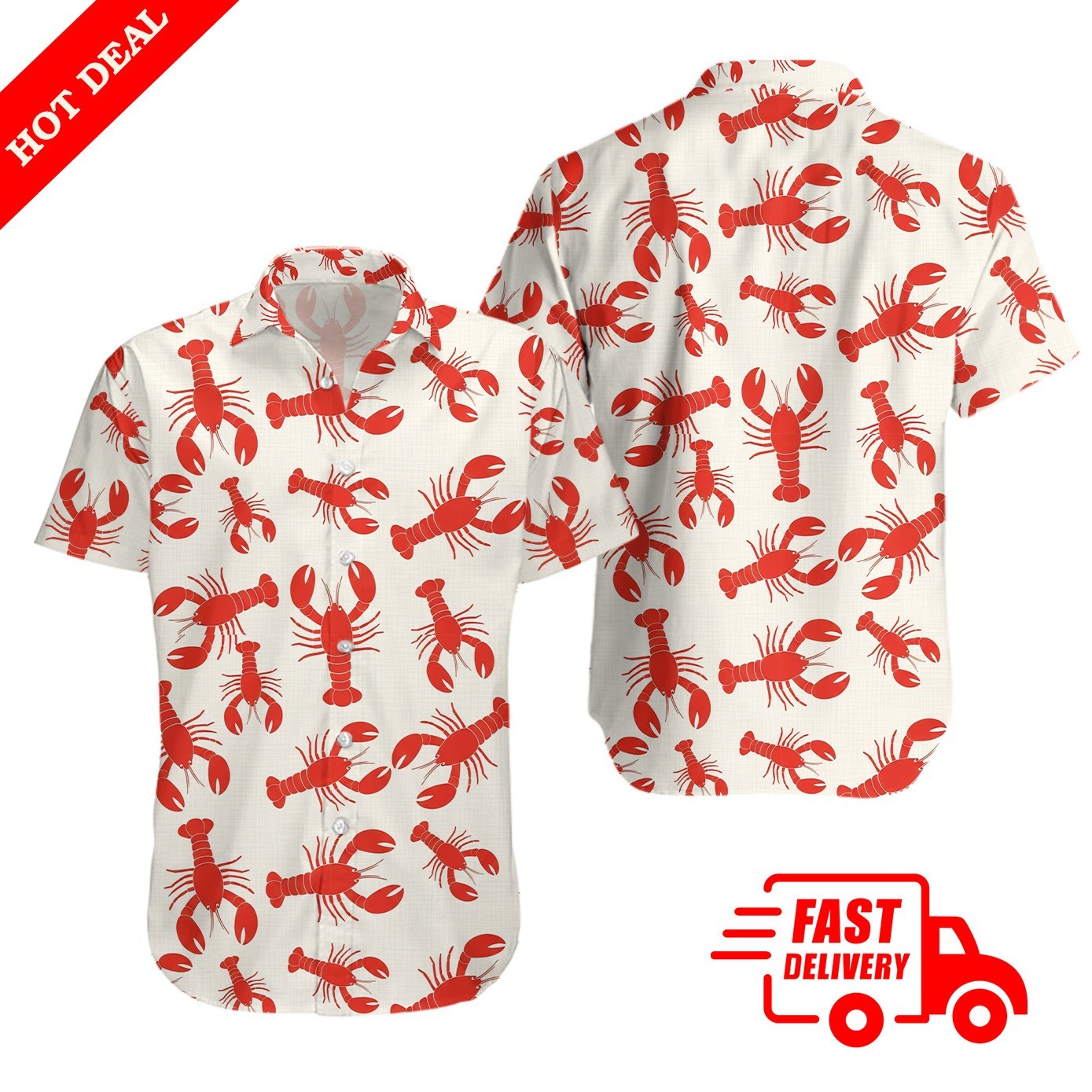 Hawaii Lobsters Print Cotton-blend Pleated Shirt