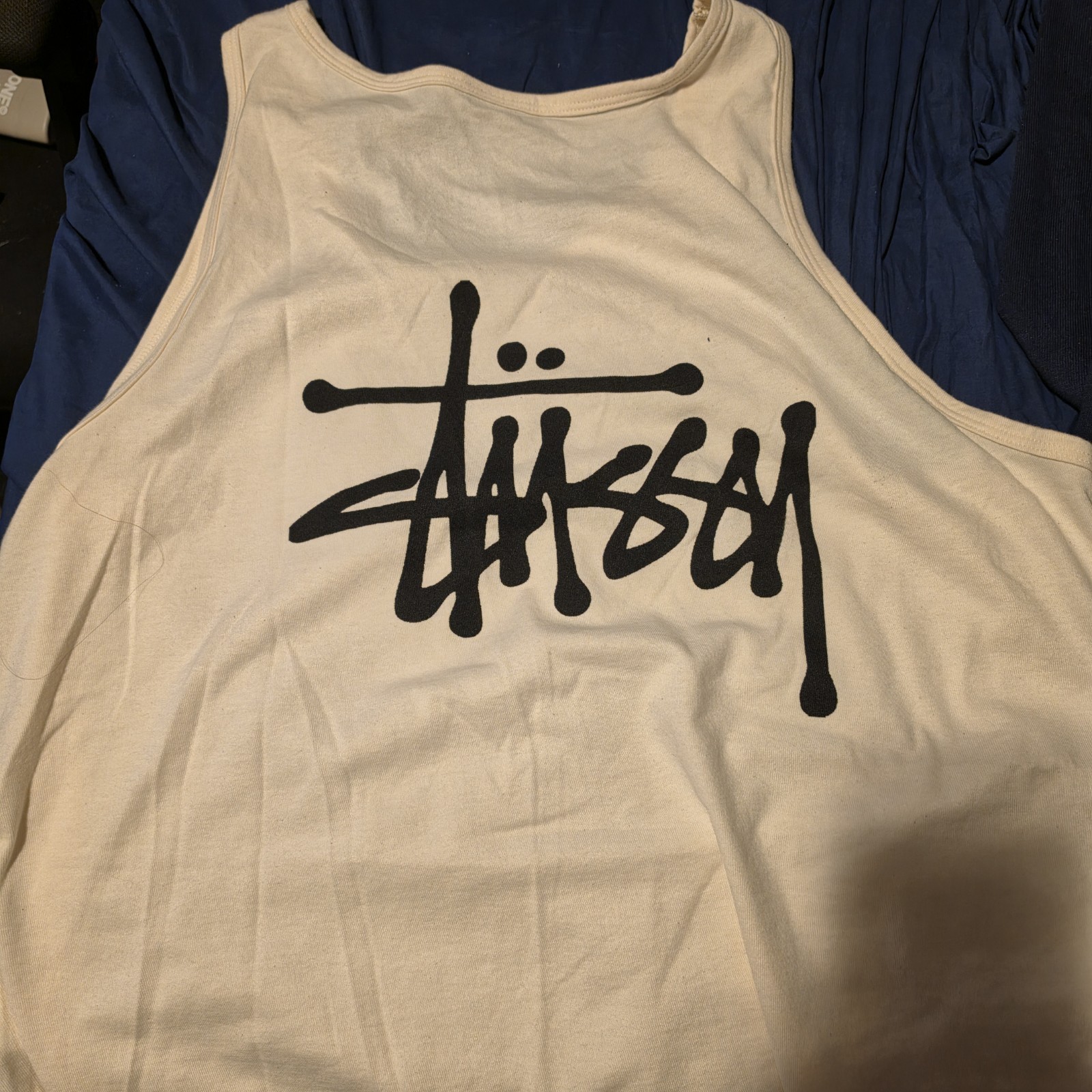 Stussy Men’s White Logo Graphic Scoop Neck Sleeveless Tank Top XL