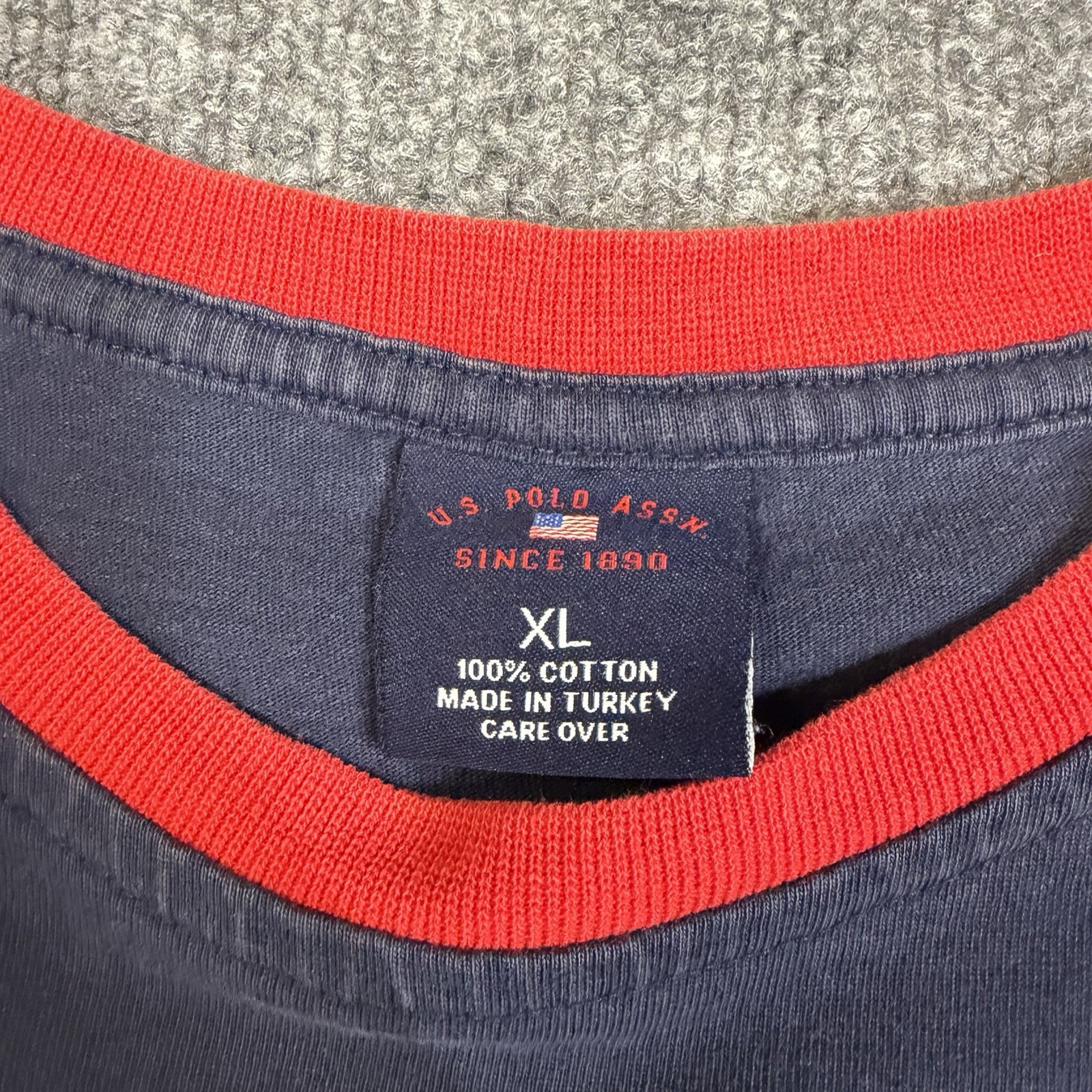 US Polo Assn T Shirt Mens Extra Large Navy Blue Red Trim Graphic Logo Tee Cotton