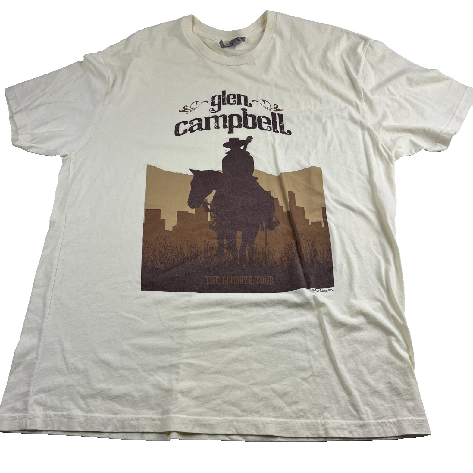 Vtg Glen Campbell Goodbye Tour T Shirt Mens 2XL (48″) Cream Country Music Tee