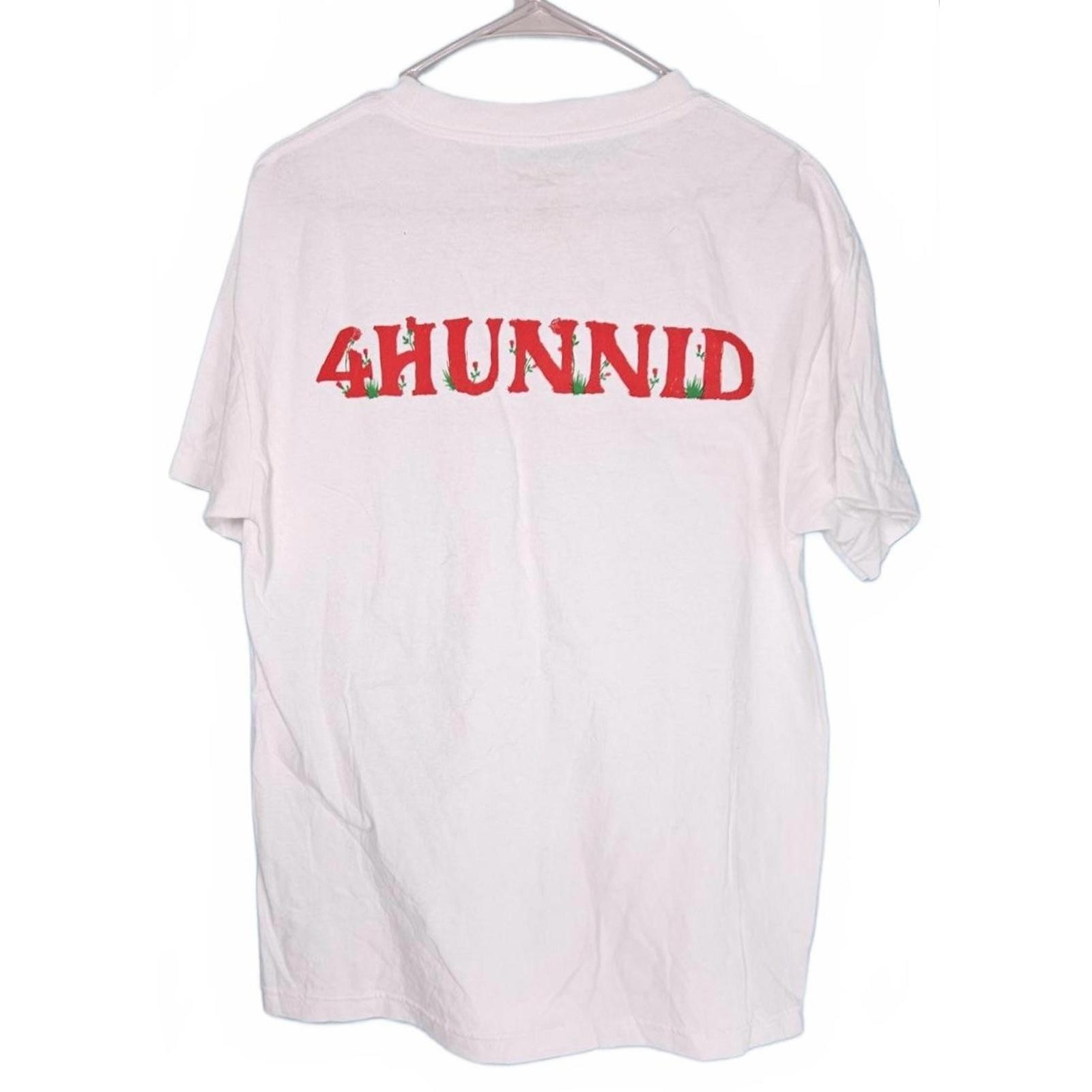 4Hunnid 4Forever White T-Shirt Red Embroidered Logo Floral Detail Mens Medium