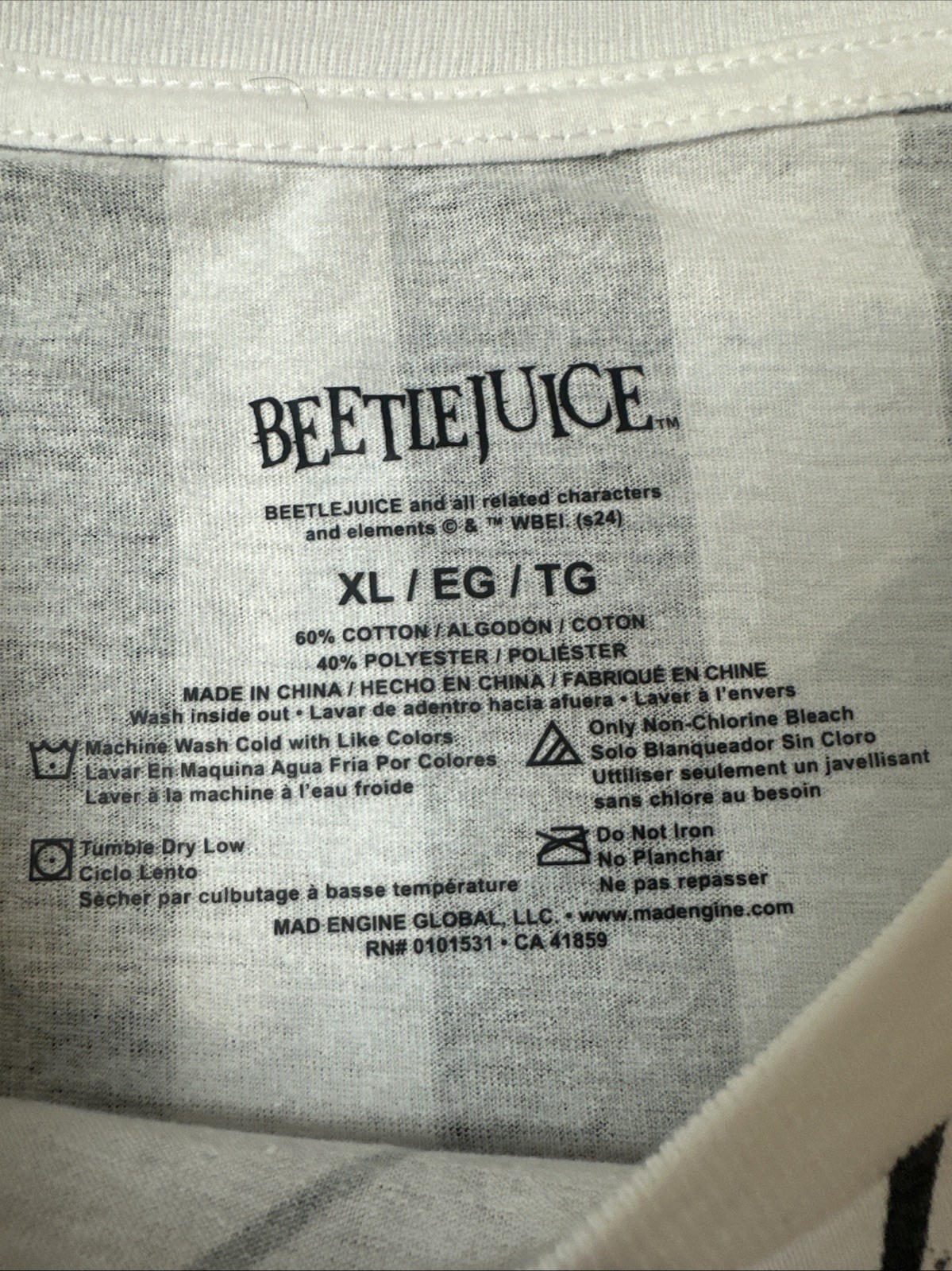 Beetlejuice All Over Print Tee Size XL Striped NWOT Warner Bros