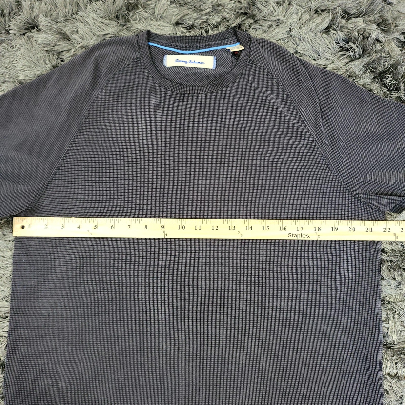 Tommy Bahama Shirt Mens Medium Gray Check Tee Modal Blend Soft Lightweight Flaw