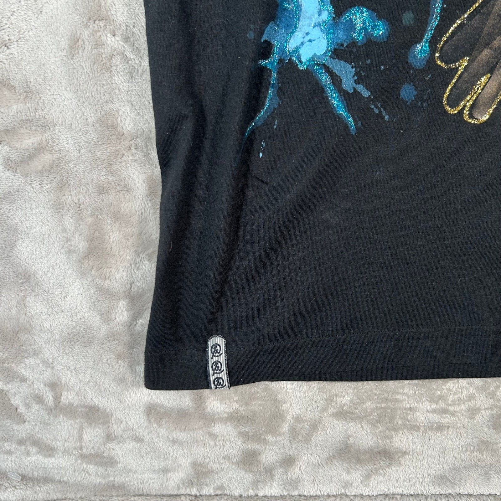 New Miskeen Hand Painted T Shirt Mens 2XL Black Glitter Splatter Art VTG Y2K NWT