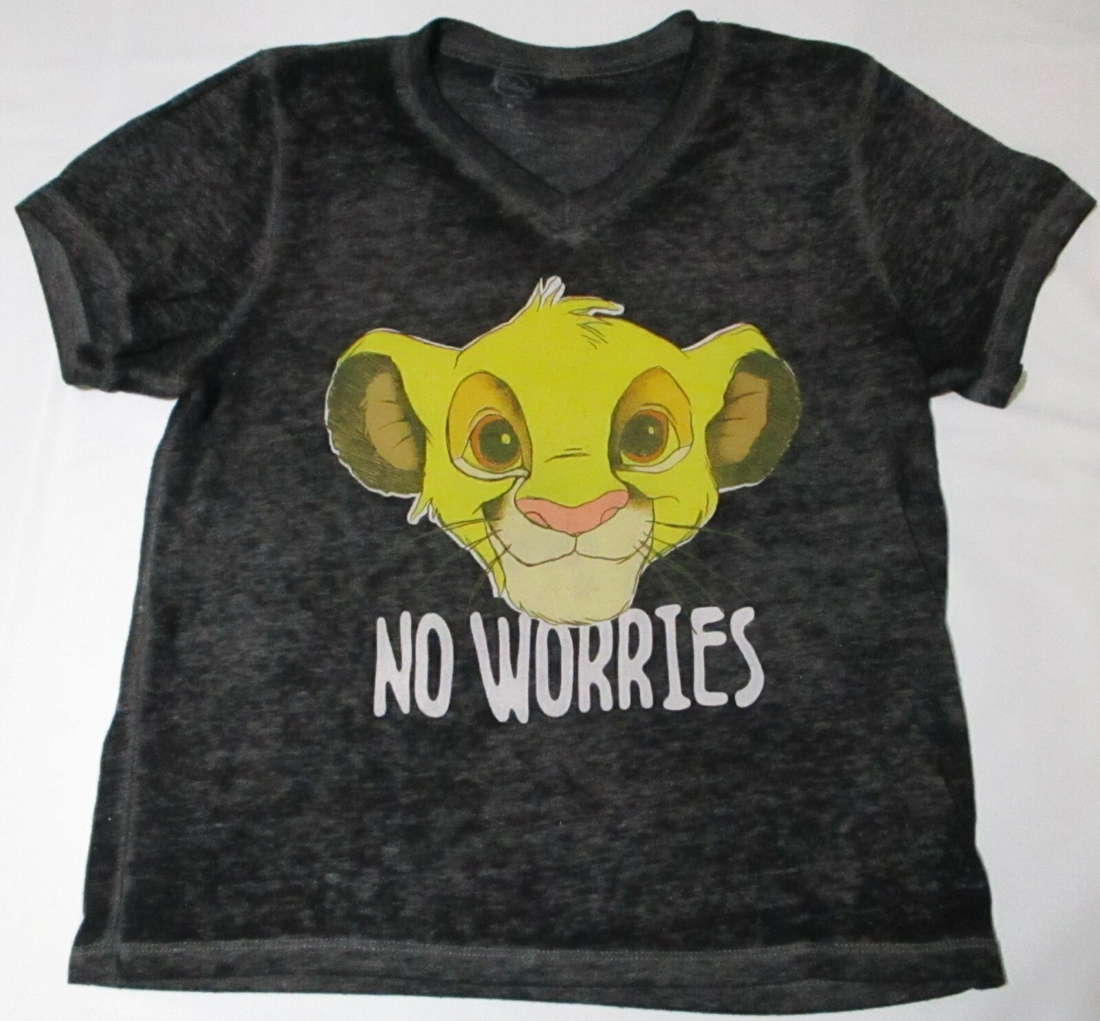 Official Disney Lion King Simba No Worries Gray/Black V-Neck T-Shirt Medium M