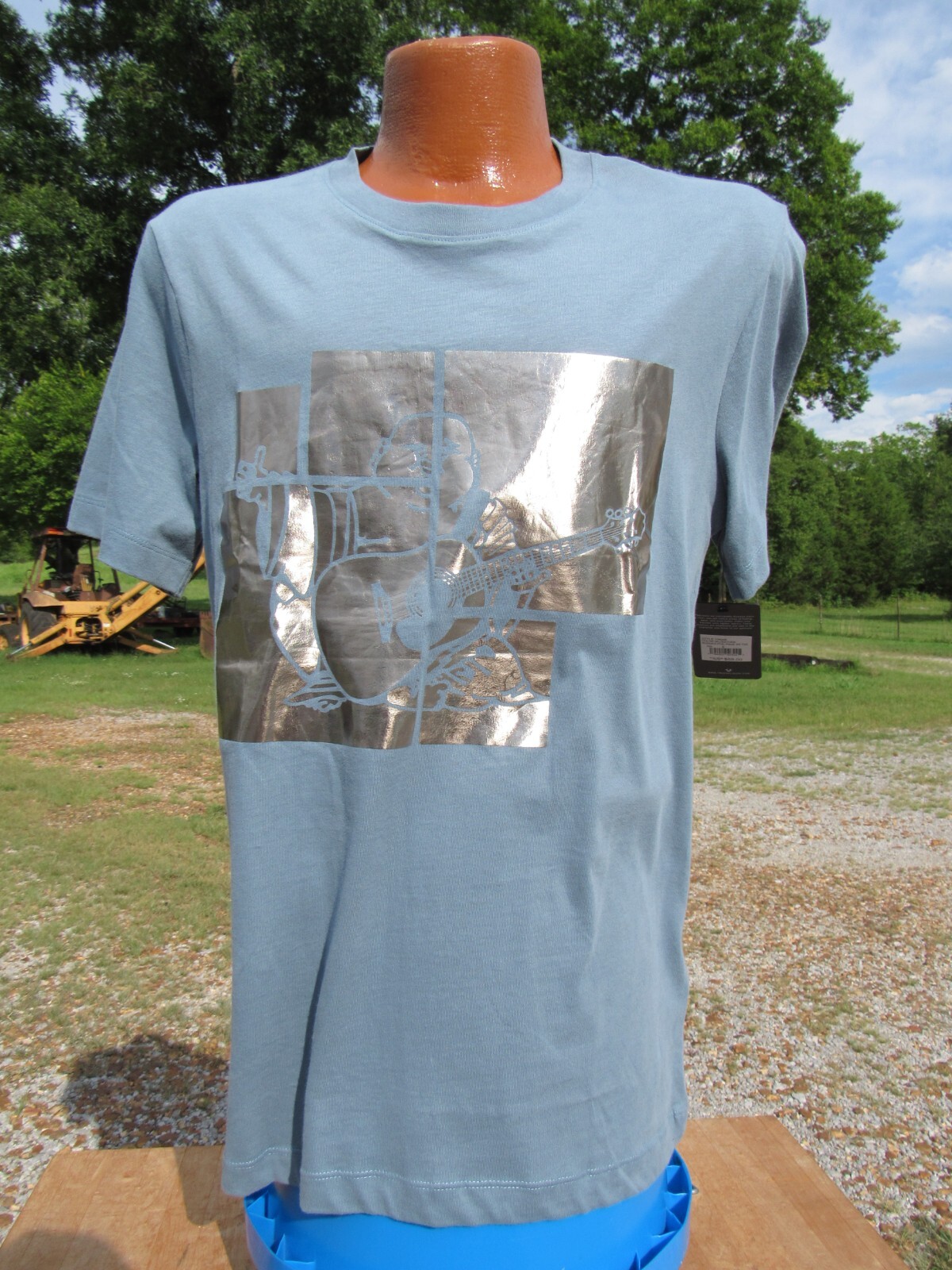 True Religion NWT Men’s Small Teal Gray Crew Neck Graphic T-Shirt Buddha New