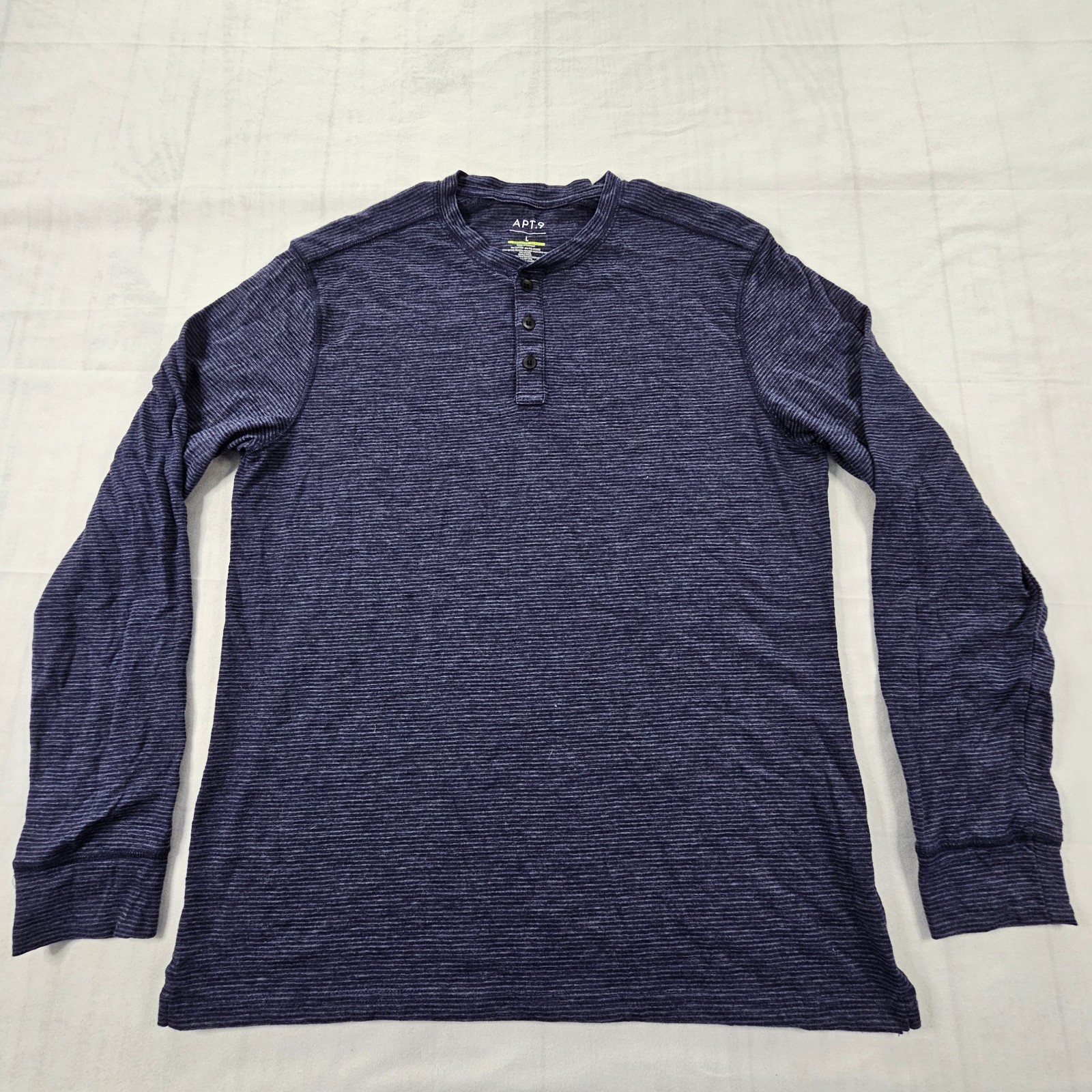 Apt. 9 Premier Flex Blue Striped Long Sleeve Cotton Blend Henley T-Shirt Men’s L