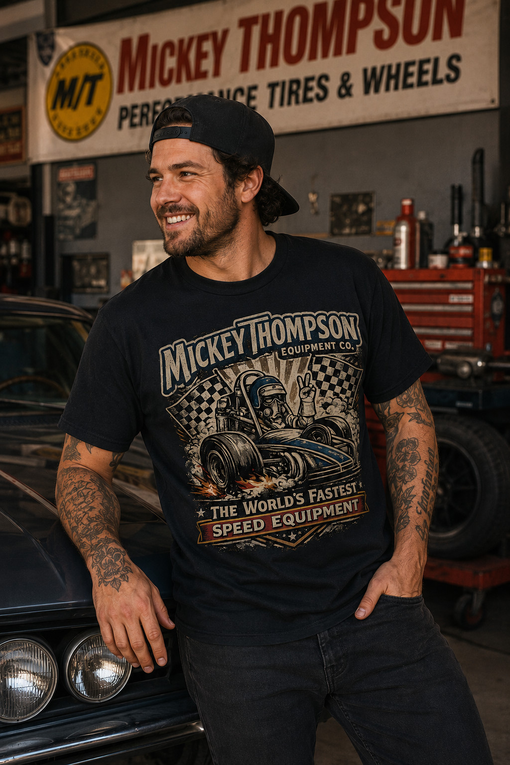 Mickey Thompson Drag Racing Vintage Hot Rod Speed Equipment T-Shirt