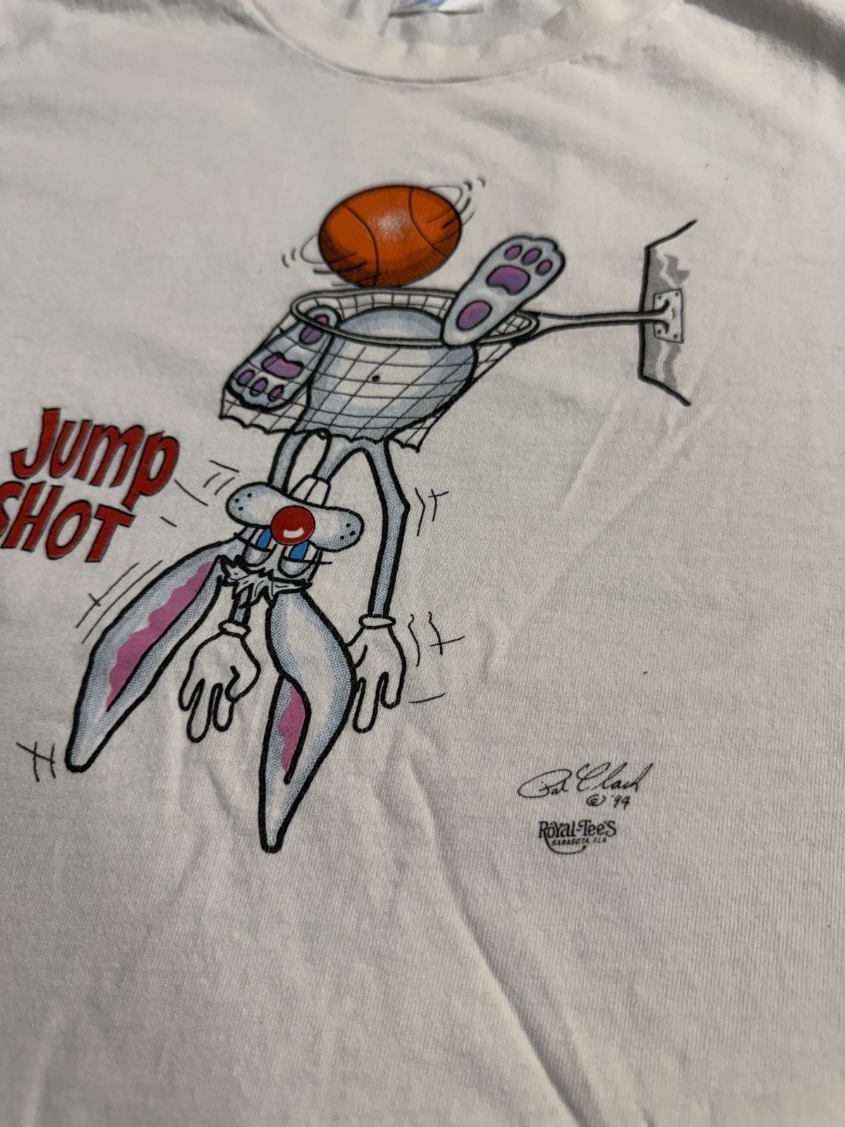 Vtg 90s Hanes Heavyweight Bugs Bunny Looney Tunes Basketball White Men’s L Tee
