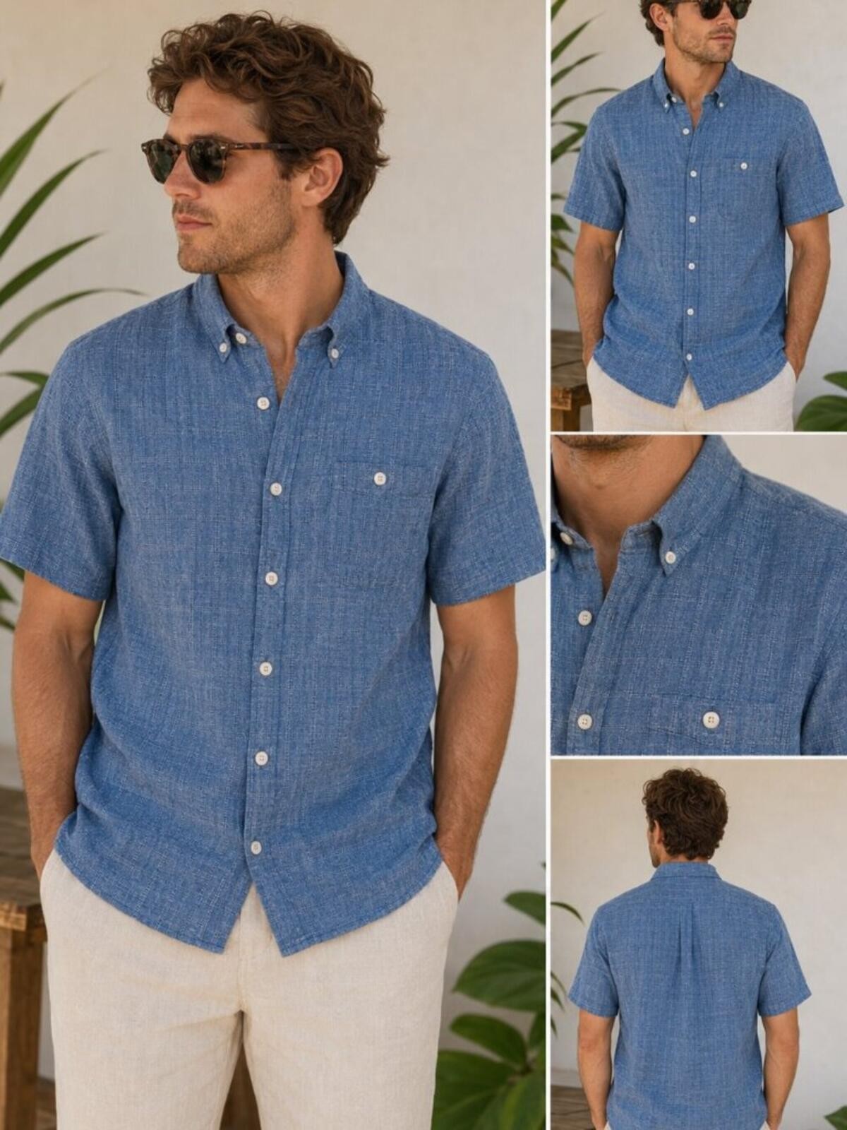 Weatherproof Vintage Linen Blue Short Sleeve Button Up Shirt Size S