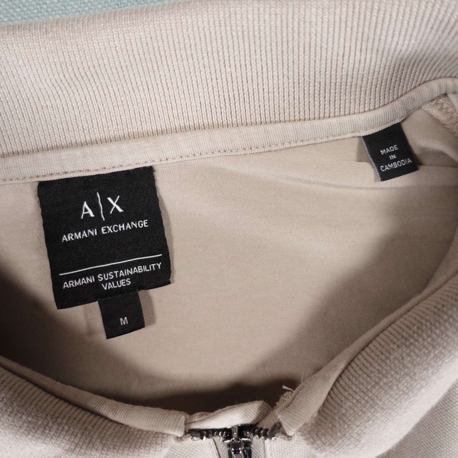 Armani Exchange Polo T Shirt Men Medium Beige Cotton 1/4 Zip Short Sleeve Rivera