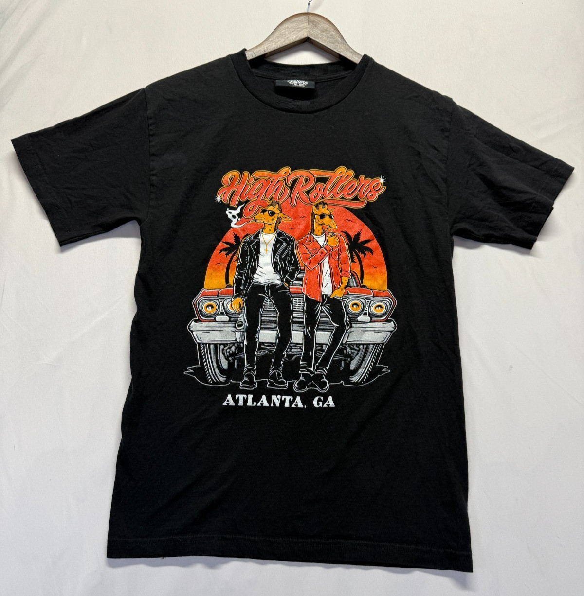High Rollers Atlanta GA T Shirt Unisex Small Black Graphic Print Smoking Giraffe