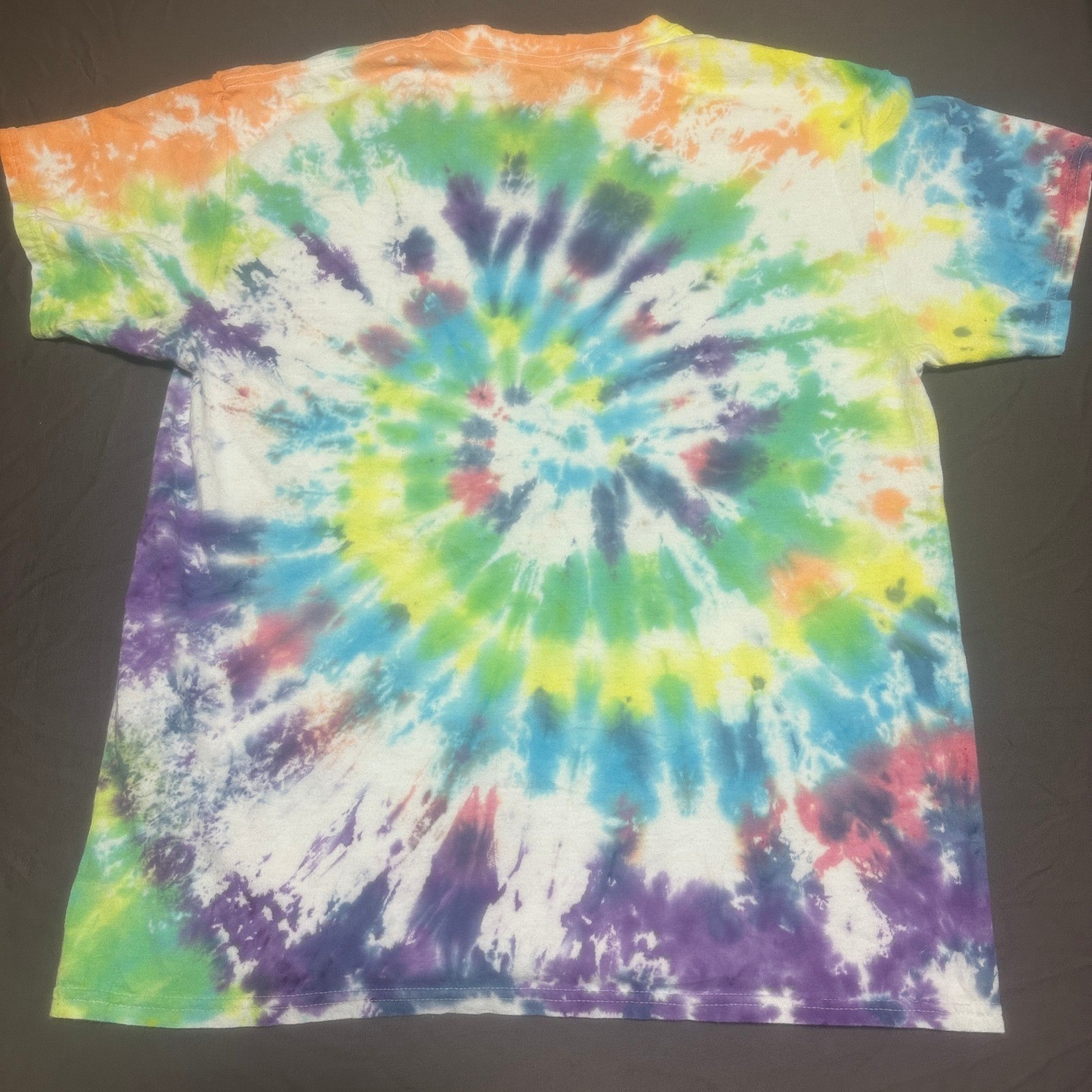 Gildan Mens Rainbow Spiral Tie Dye T-Shirt Large Multicolor Short Sleeve Cotton