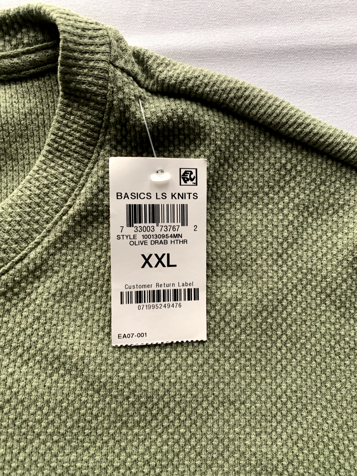 ALFANI MENS OLIVE DRAB LONG SLEEVE THERMAL SHIRT SIZE XXL