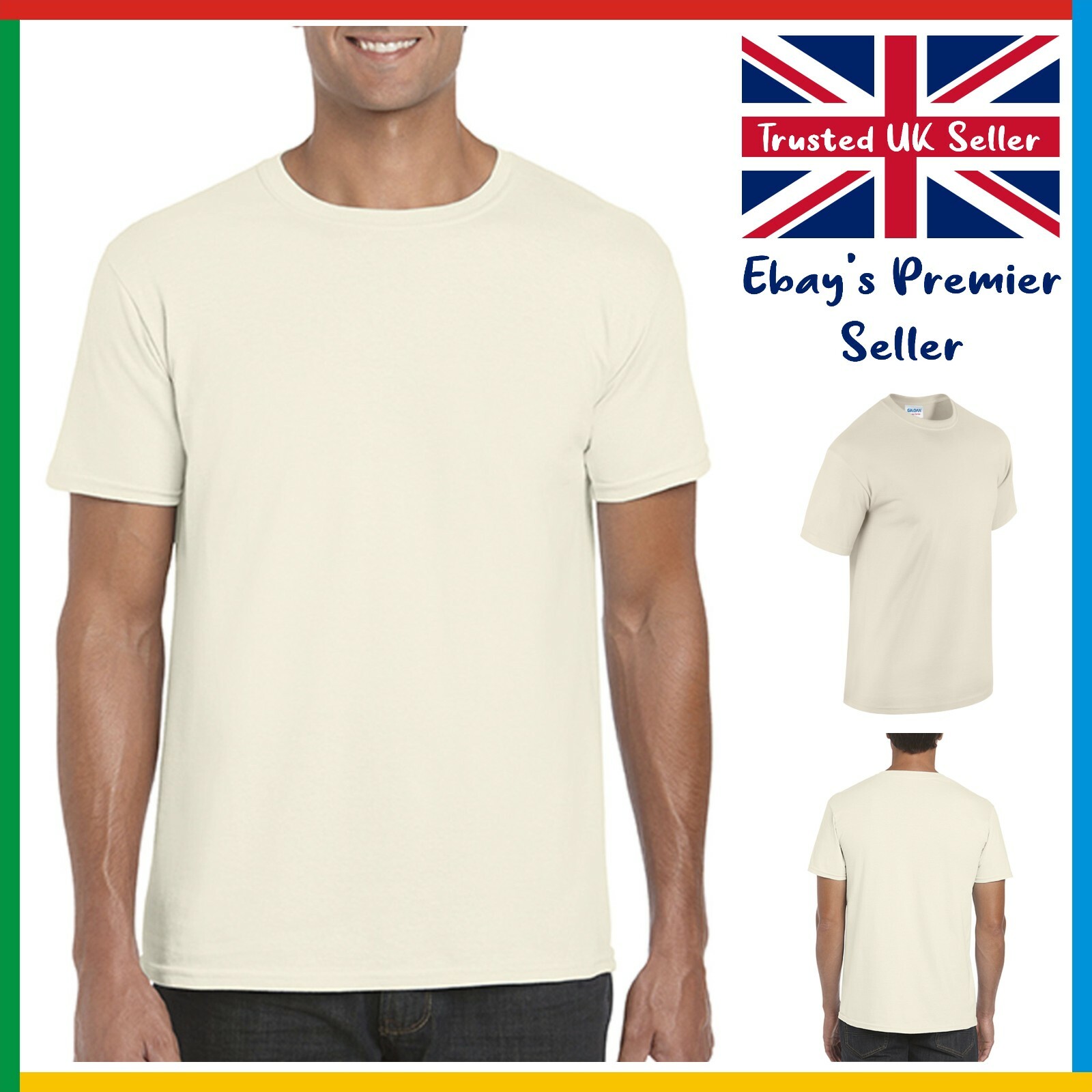 NATURAL Gildan Softstyle Ringspun T-Shirt * Mens Plain Tee * Blank GD01 * Shirt