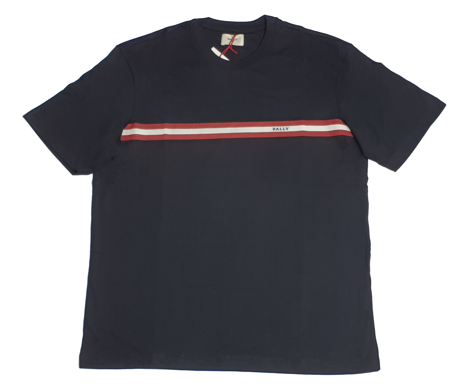Bally 6233733 Men’s Black 100% Cotton Striped Logo T-Shirt MSRP $300
