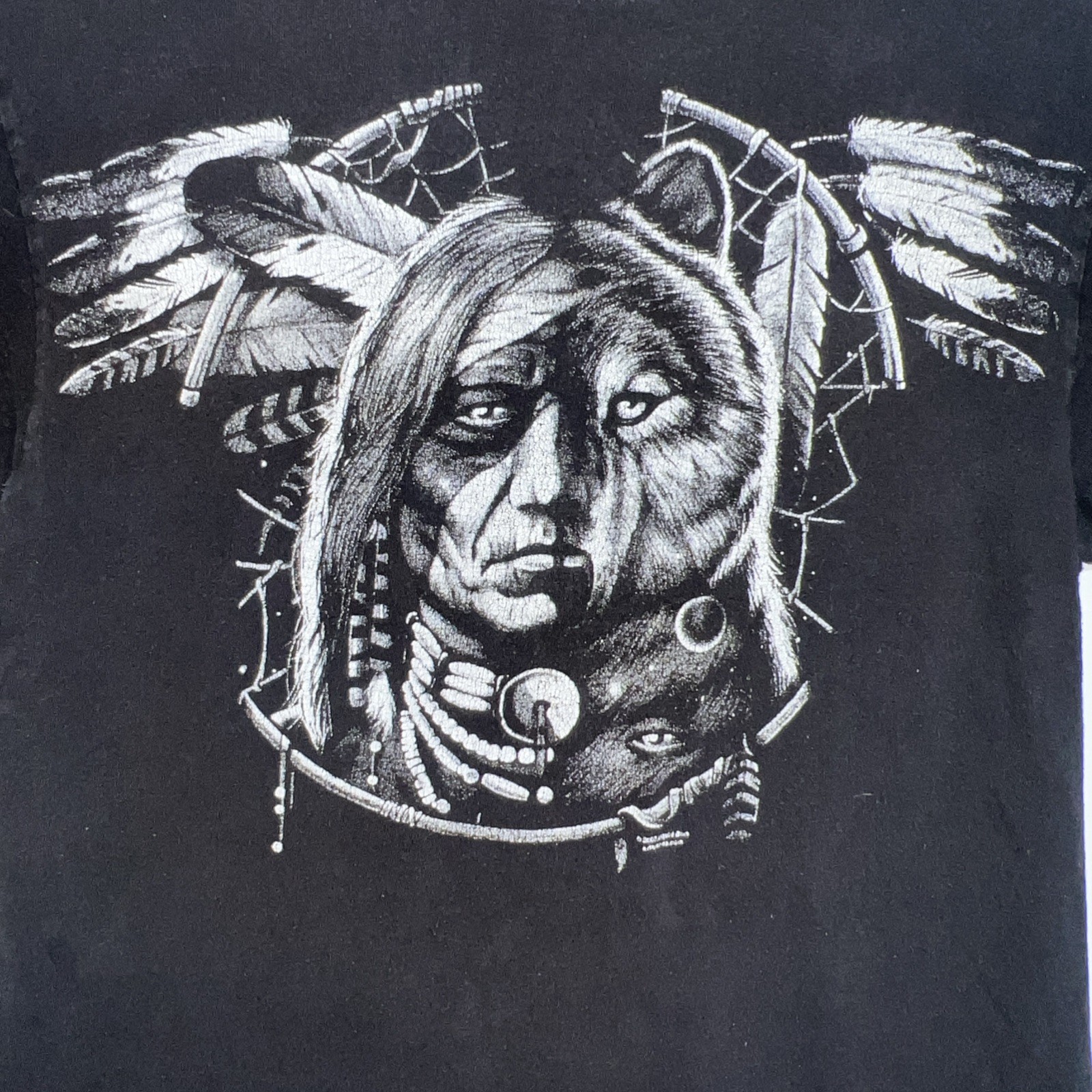VTG Dreamcatcher American Indian Wolf Shirt Men’s L Liquid Blue Print Delta Pro