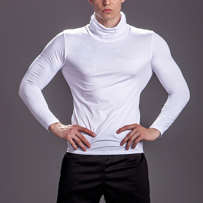 Men Solid High Collar Compression Shirts Turtleneck Long Sleeve Pullover Basics
