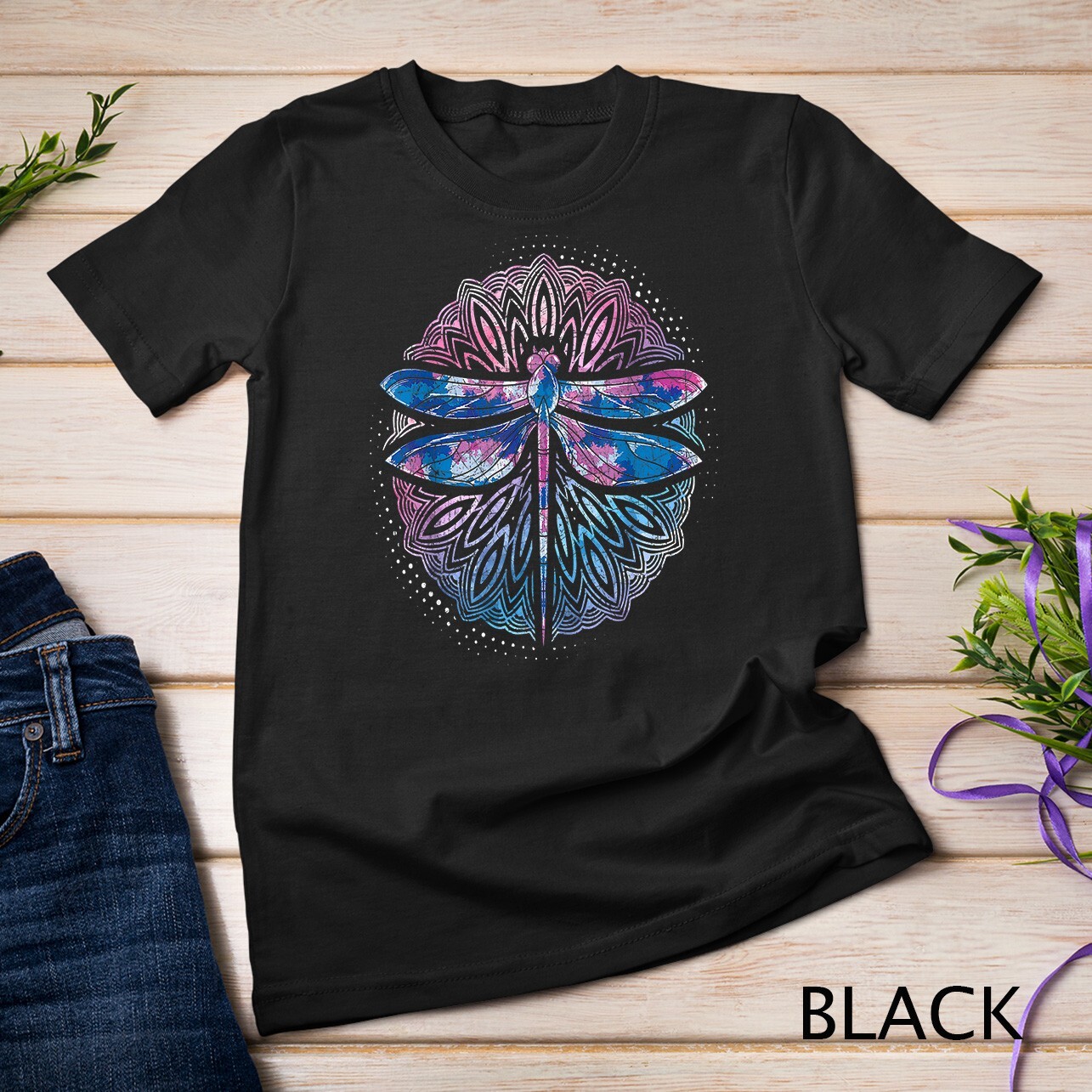 Dragonfly Yoga Meditation Prana Sacred Geometry Mandala T-Shirt Unisex T-shirt