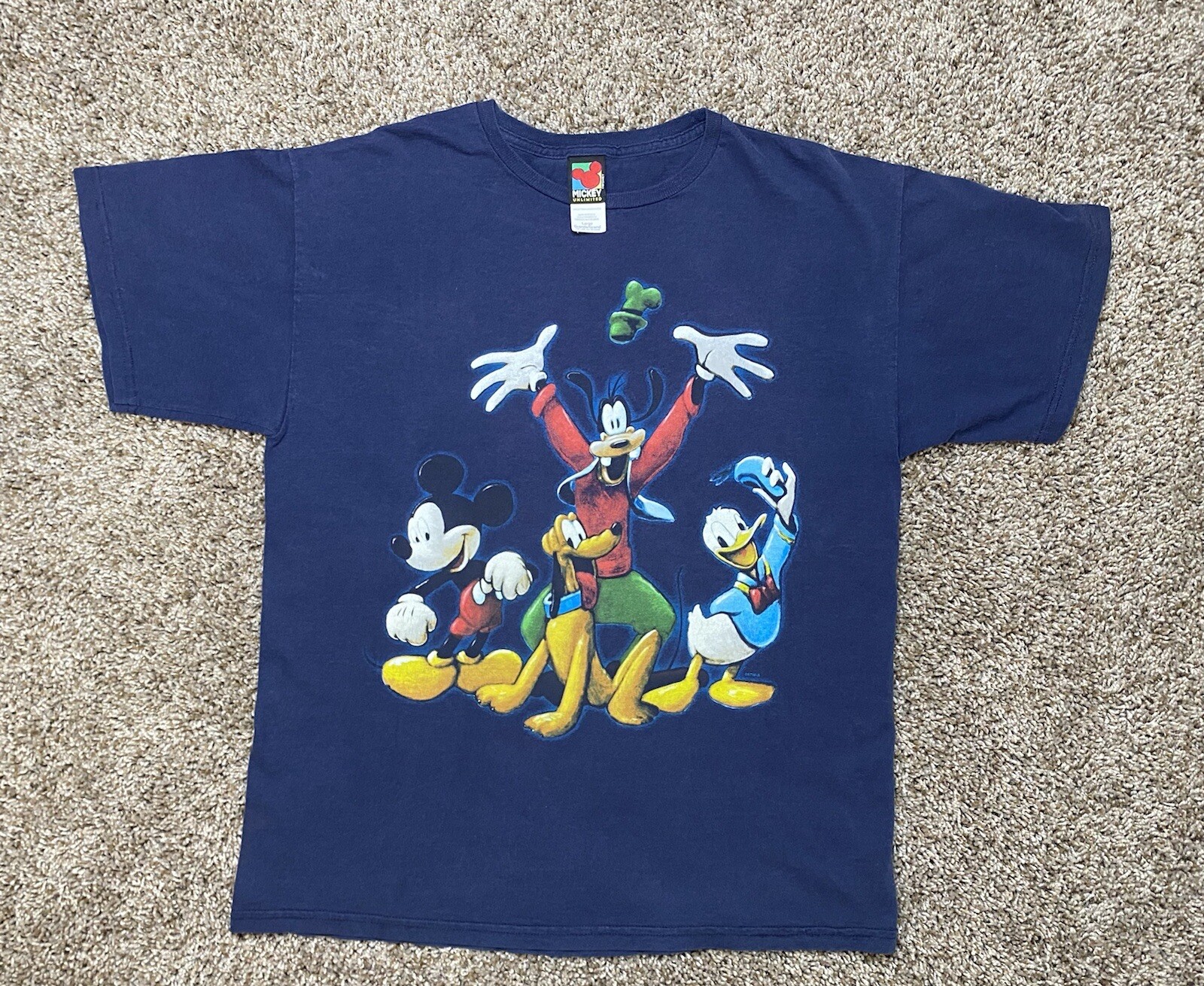 Vtg Mickey Unlimited By Jerry Leigh Blue T-Shirt Sz Large Goofy Donald Pluto