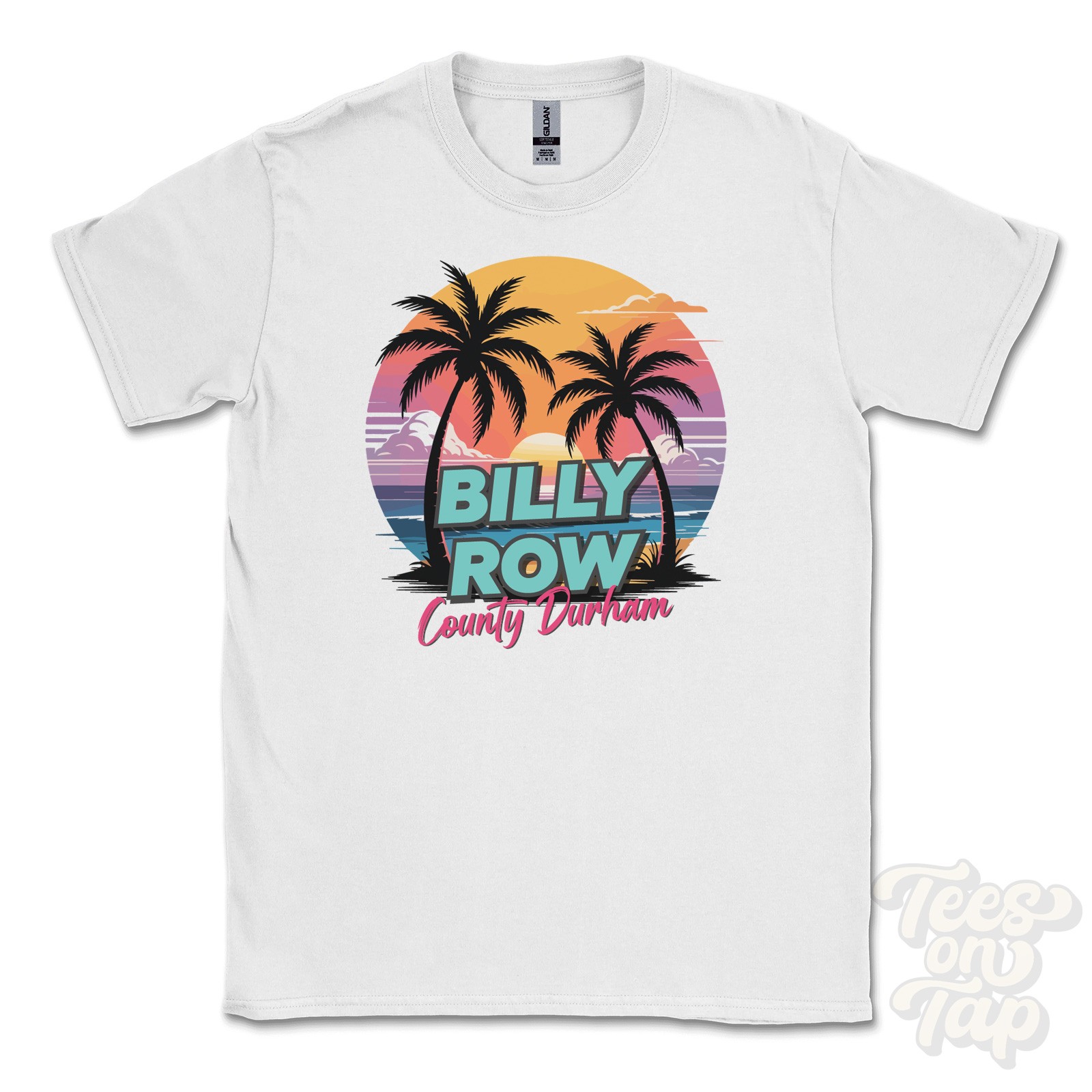 BILLY ROW COUNTY DURHAM T-SHIRT – Retro Miami Style Funny UK Summer Parody