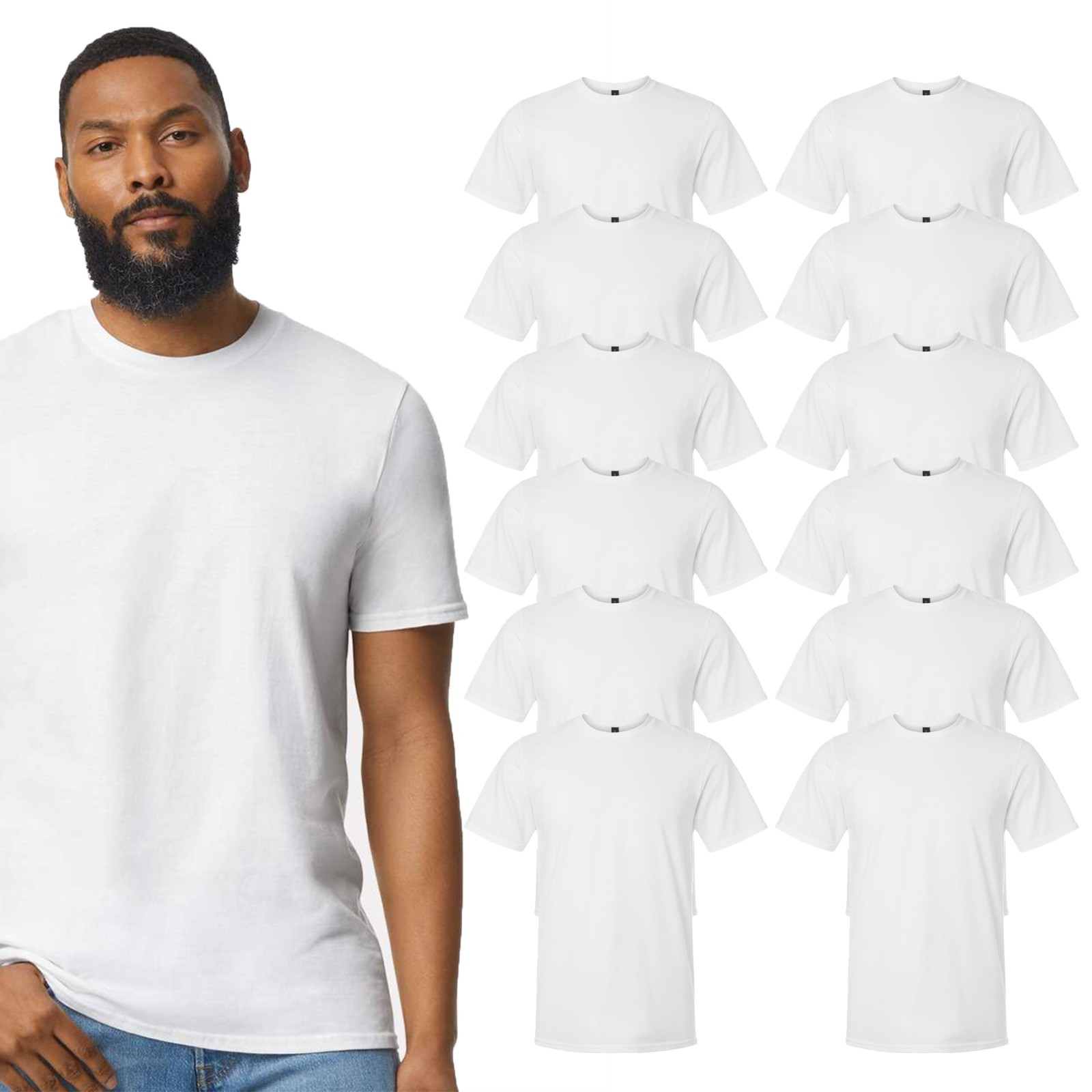 Gildan Men’s Softstyle Lightweight Cotton T-Shirt, 12-Pack, White, Sizes S-3XL