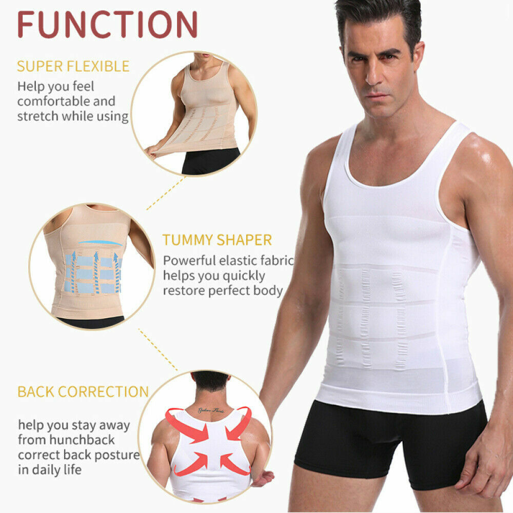 Men’s Shaper Cooling T-Shirt Compression Tummy Vest Underwear Slimming Tank Tops
