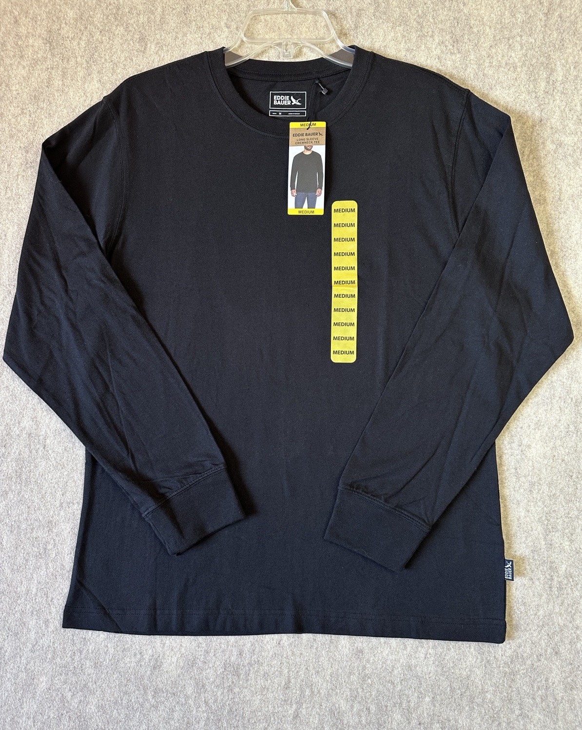 EDDIE BAUER Men’s Black Medium Soft Lightweight Long Sleeve Crewneck T-Shirt