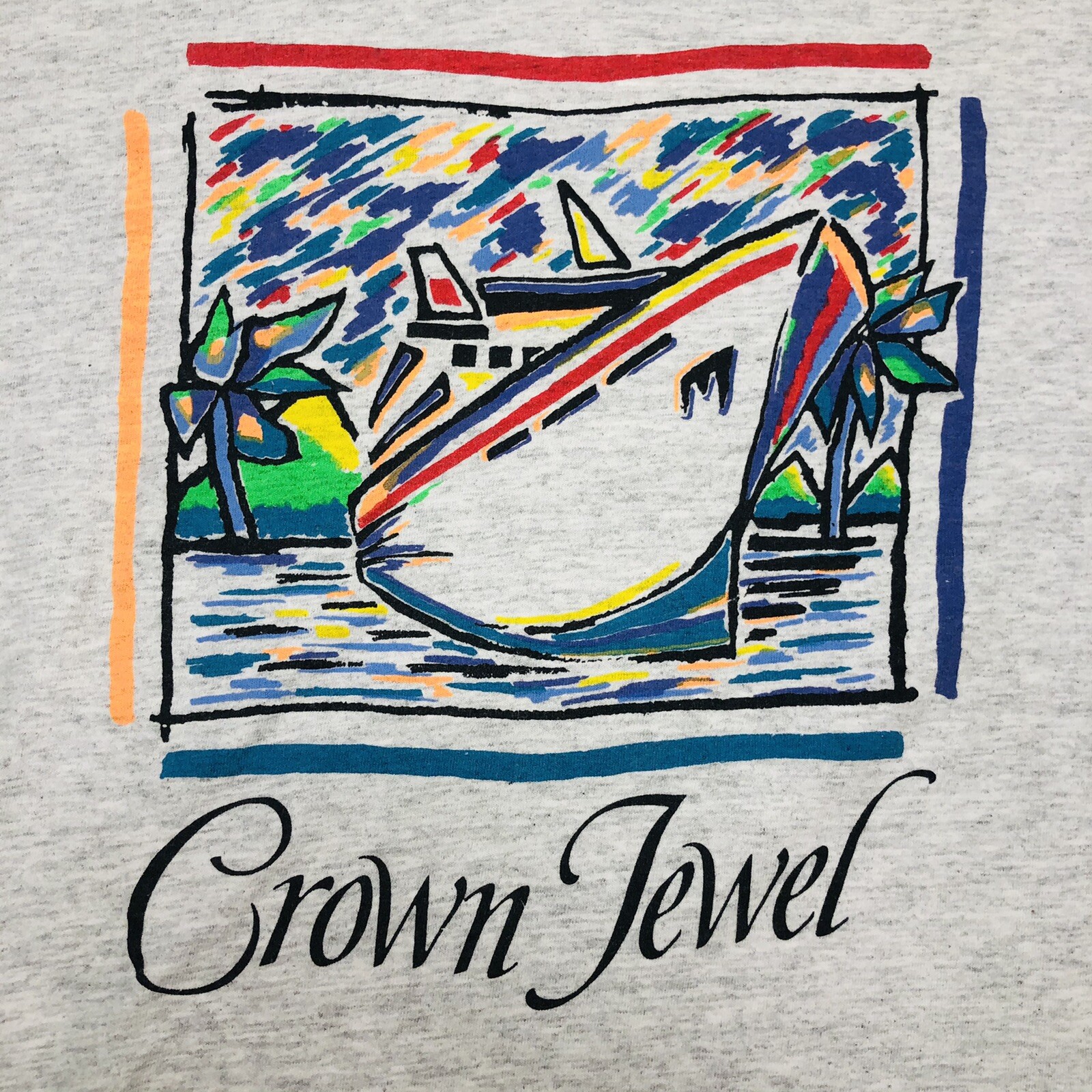 Vintage Gray Single Stich Crown Jewel Cruise Ship Boat Yacht T Shirt Mens Size L
