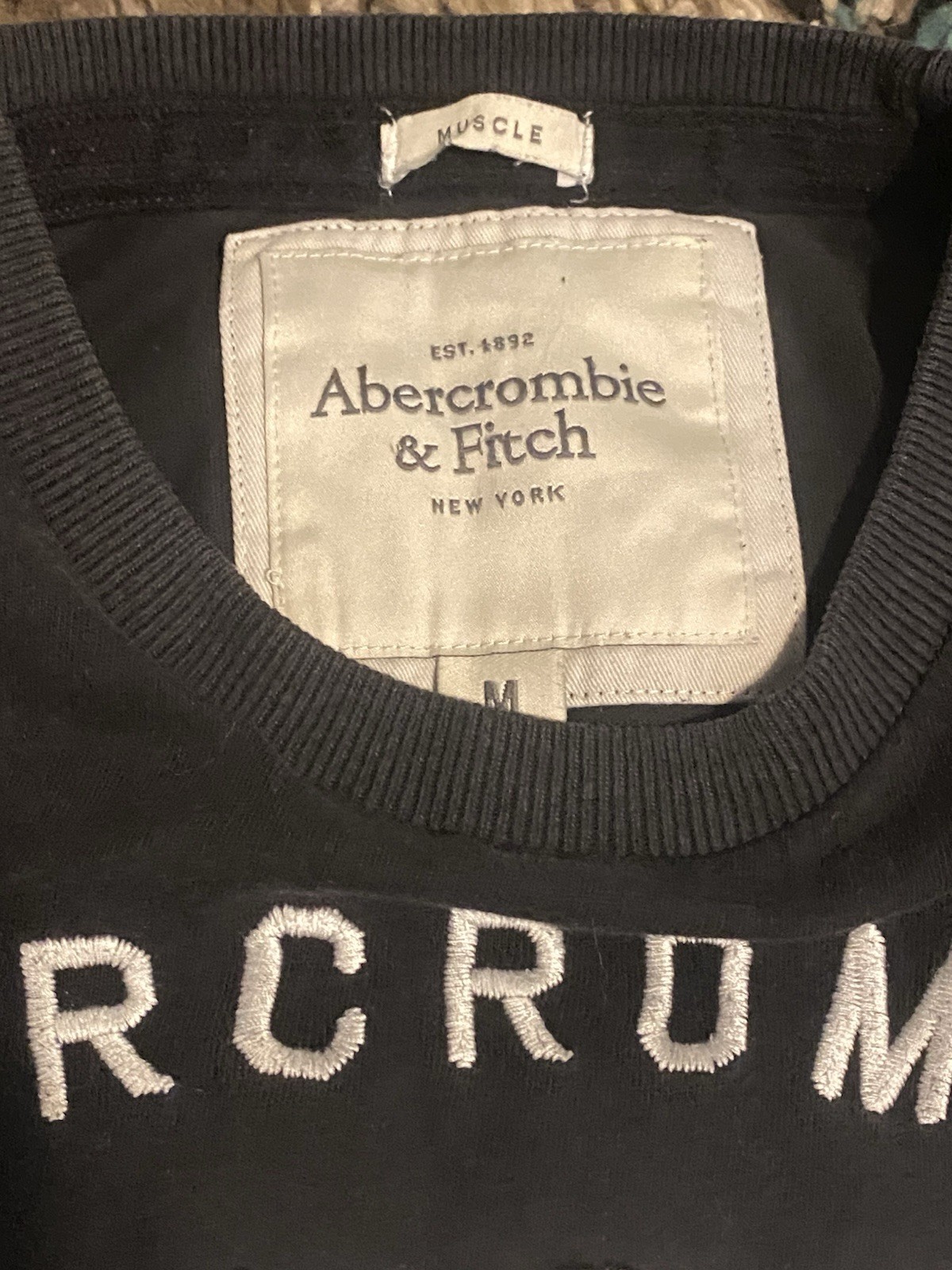 Abercrombie and Fitch Men’s Medium Muscle Black Vintage T Shirt 100% Cotton