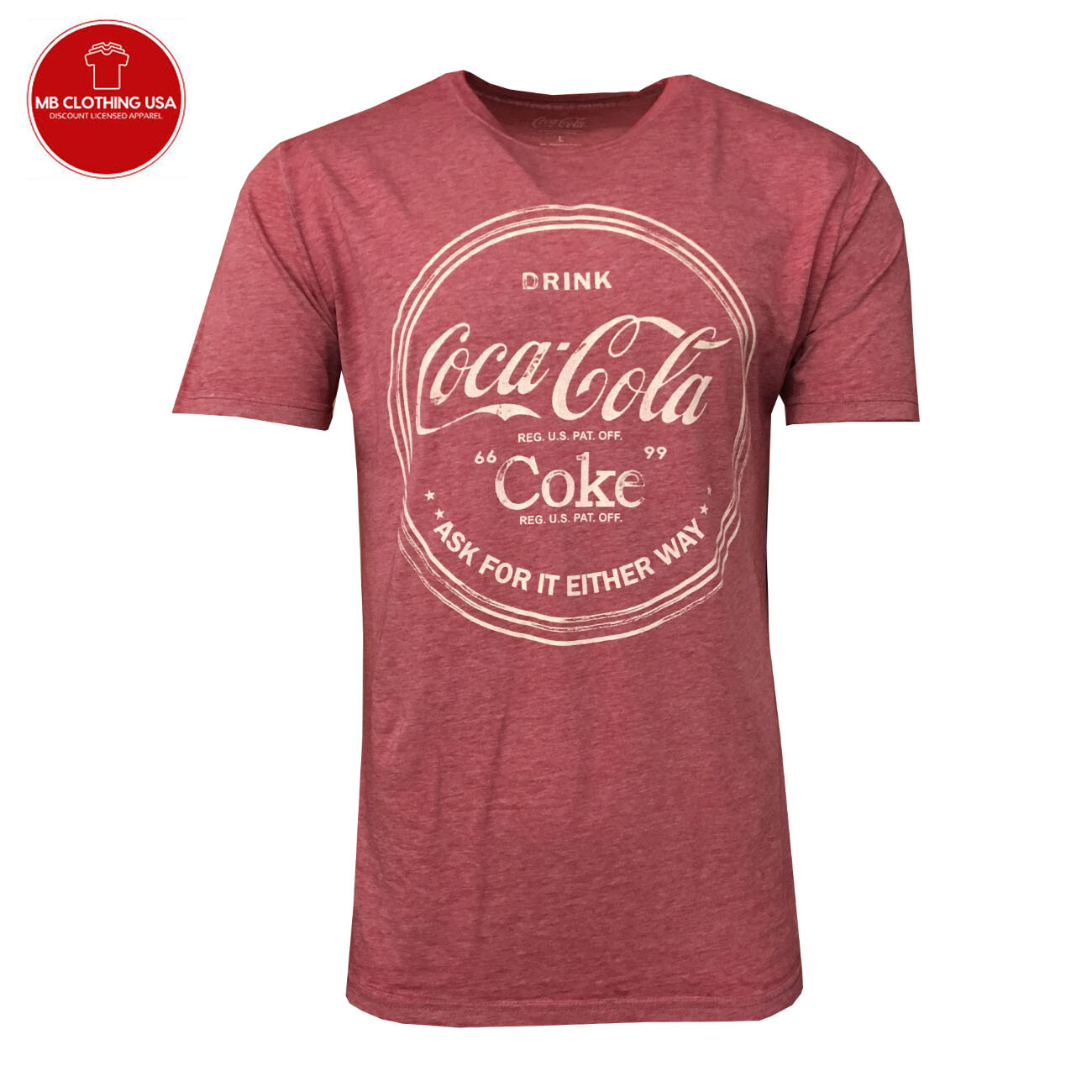 Coca Cola Men’s T-shirt Coke Brand -Logo Tee Soft Fabric -Maroon Sizes L XL