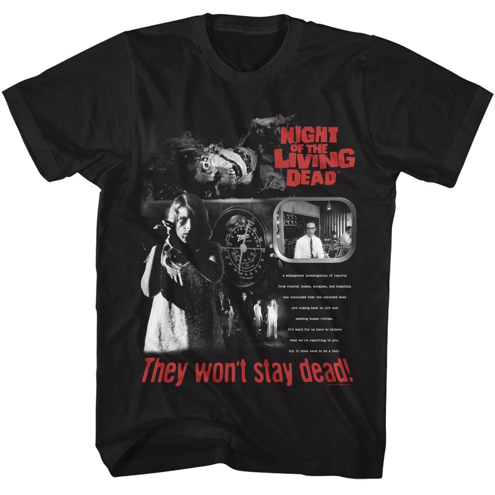 Night Of The Living Dead T Shirt Horror Movie WONT STAY DEAD Black Cotton
