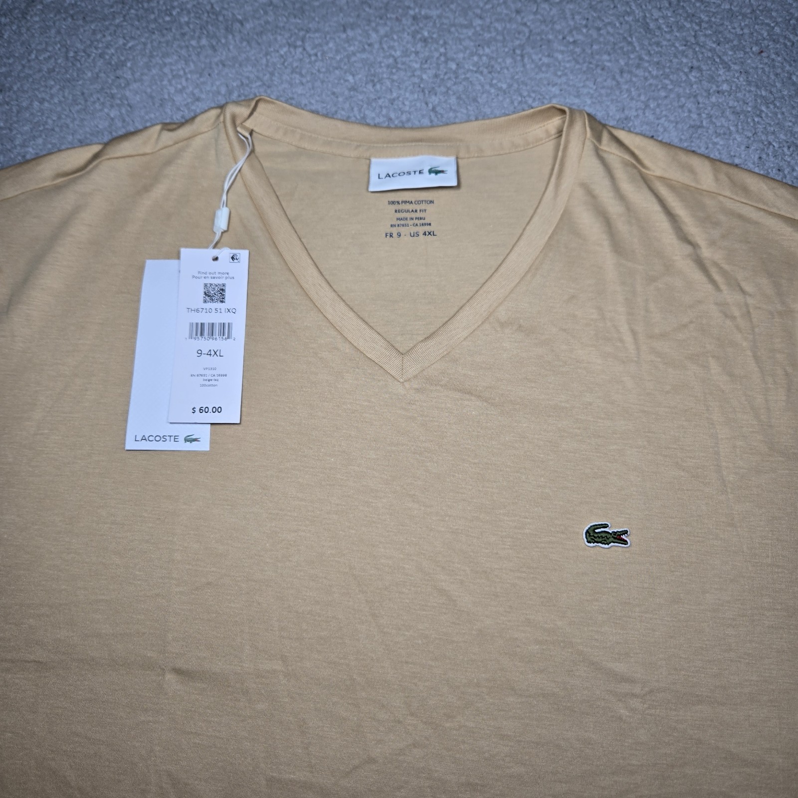 The Lacoste Men’s Lightweight Pima Cotton V-Neck T-Shirt FR 9-4XL Beige