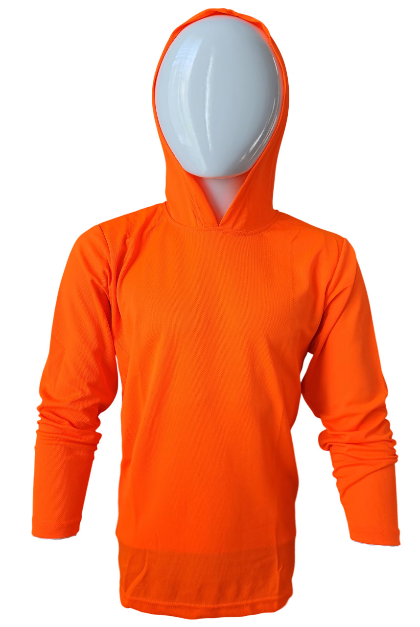 DRI-FIT Hoodie Long Sleeve T-Shirts, UPF 50+ Sun Protection Hooded SAFETY ORANGE