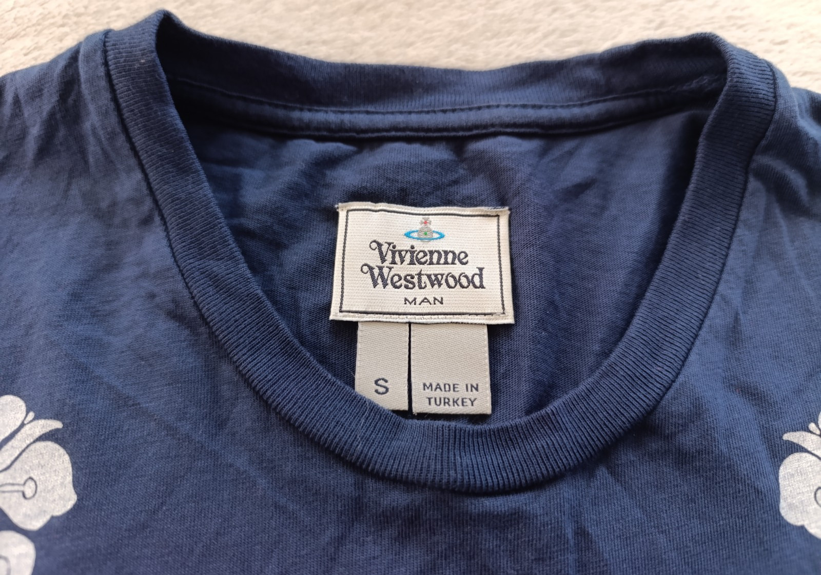 Vivienne Westwood mens RARE Navy Blue Floral Big Logo T-Shirt size S