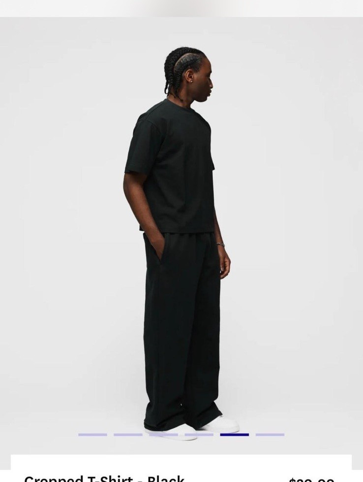 HOURS Men’s Cropped T-Shirt Solid Black Crew Neck Short Sleeve Size M