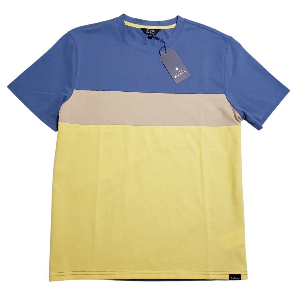 Ben Sherman Regular Fit Colorblock Mens Large Blue Beige Crew Neck T-Shirt