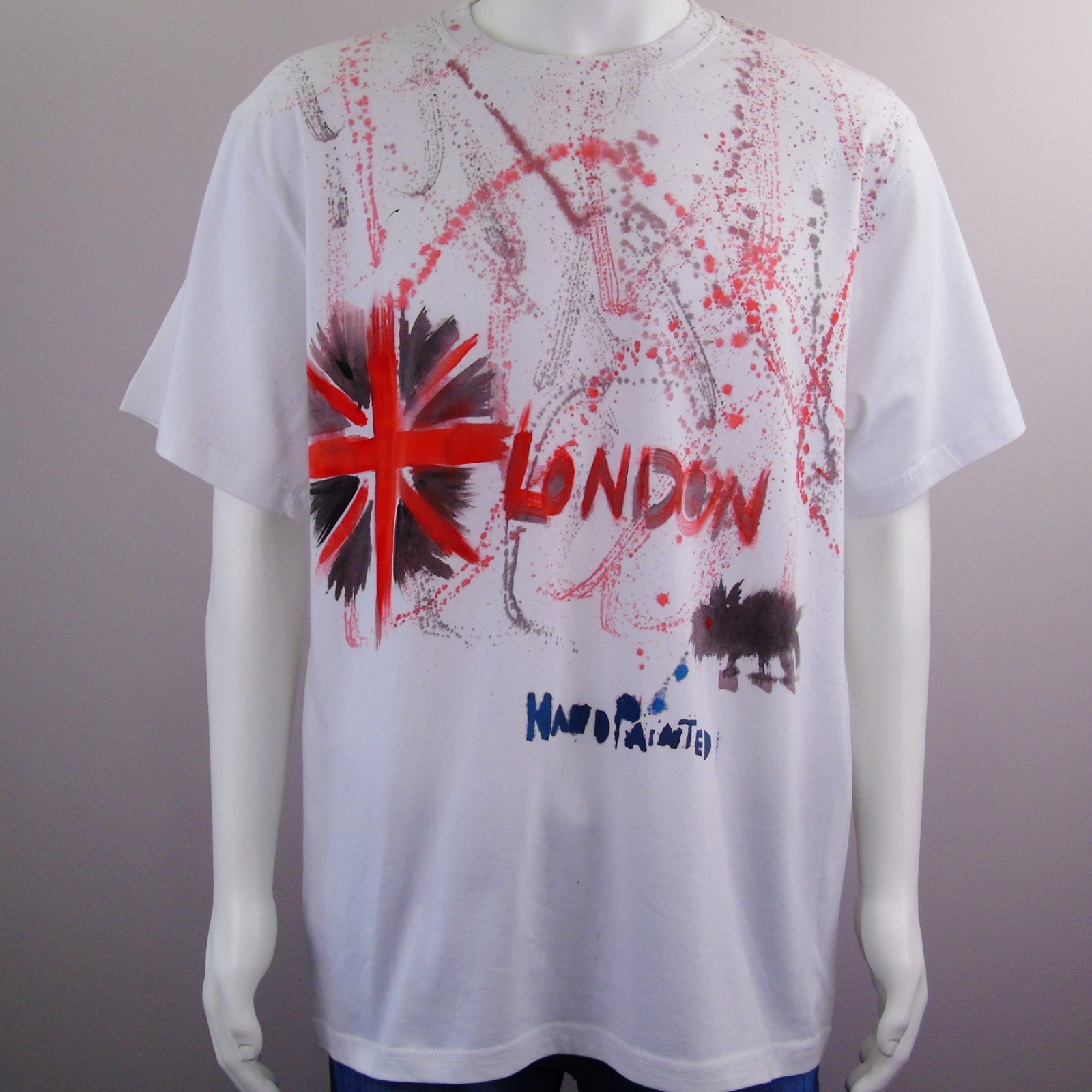 Psychedelic Cat Street Wear Shirt London UK Street Art Hand Painted T Shirt Sz L
