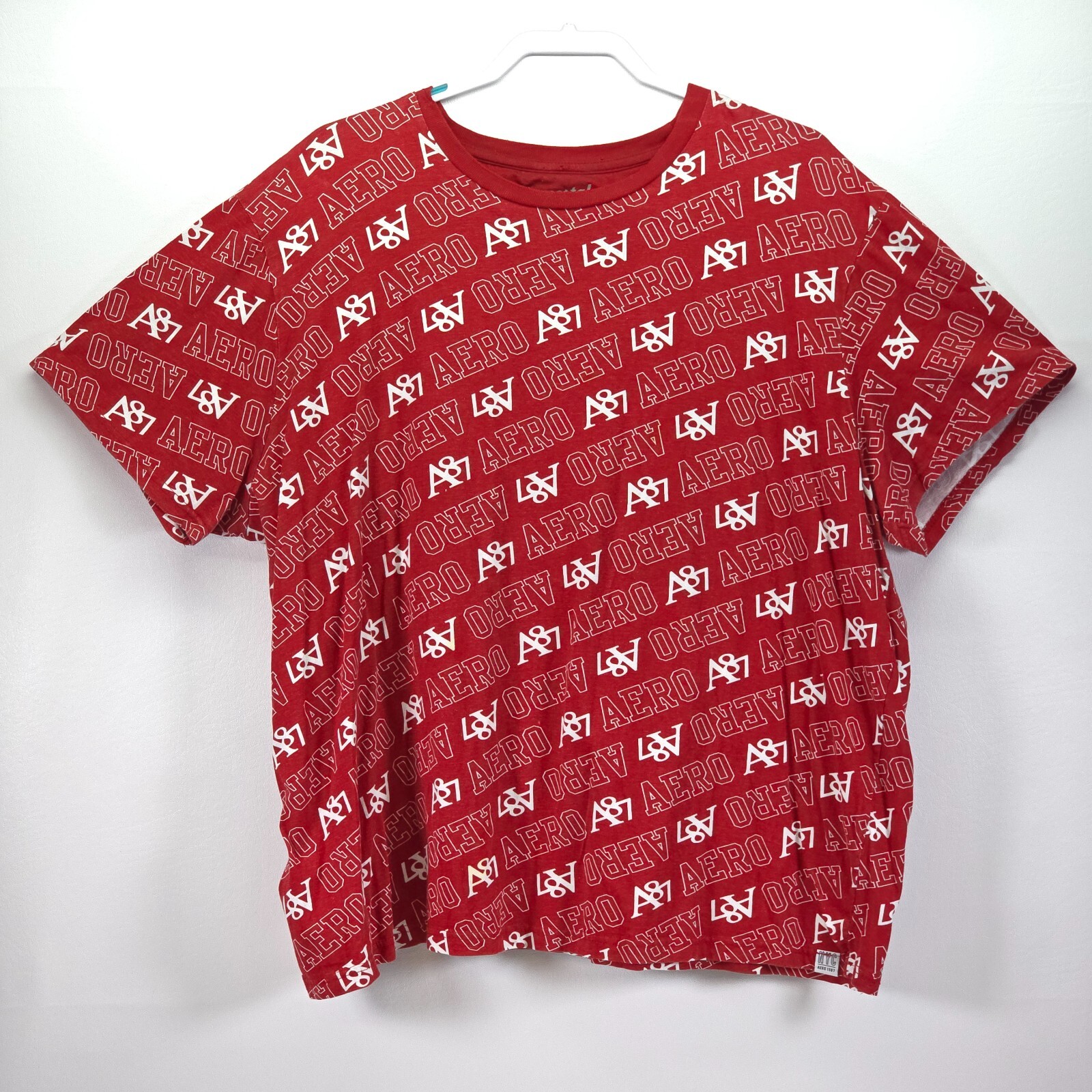 Aeropostale A87 Casual T-Shirt Men 3XL Spellout Logo All Over Print Short Sleeve