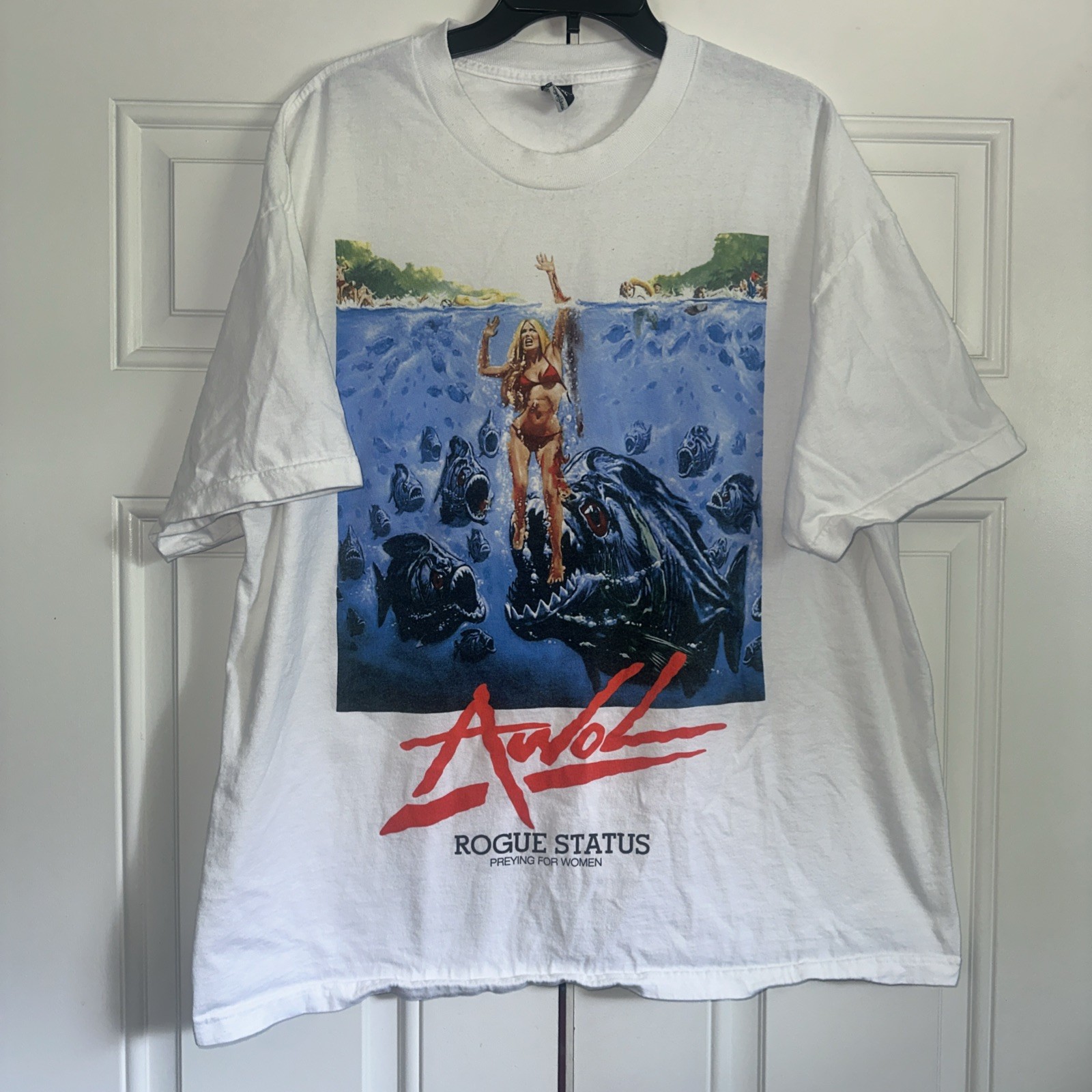 VINTAGE Y2K ROGUE STATUS Piranha Preying For Women AWOL GRUNGE T SHIRT 2XL EUC