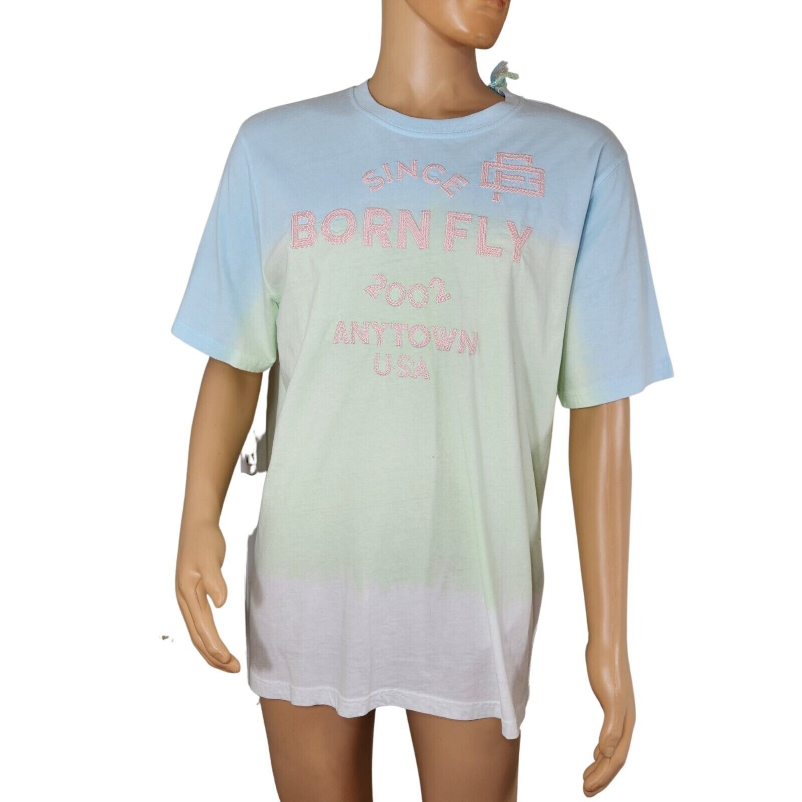 Born Fly Men’s Size XL Embroidery T-Shirt NWT Blue Green Mint Pink (62)
