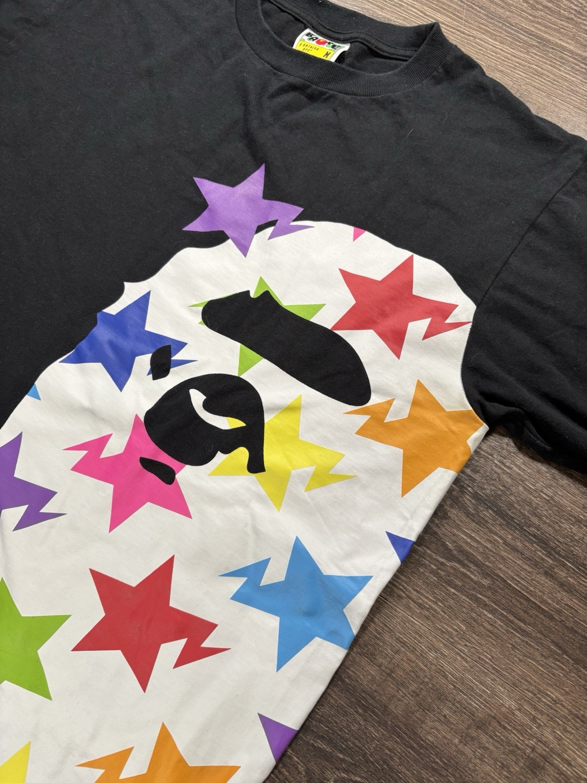 BAPE Ape Head Tee Black/Rainbow Star Camo Size M 100% Authentic Pre-Owned RARE