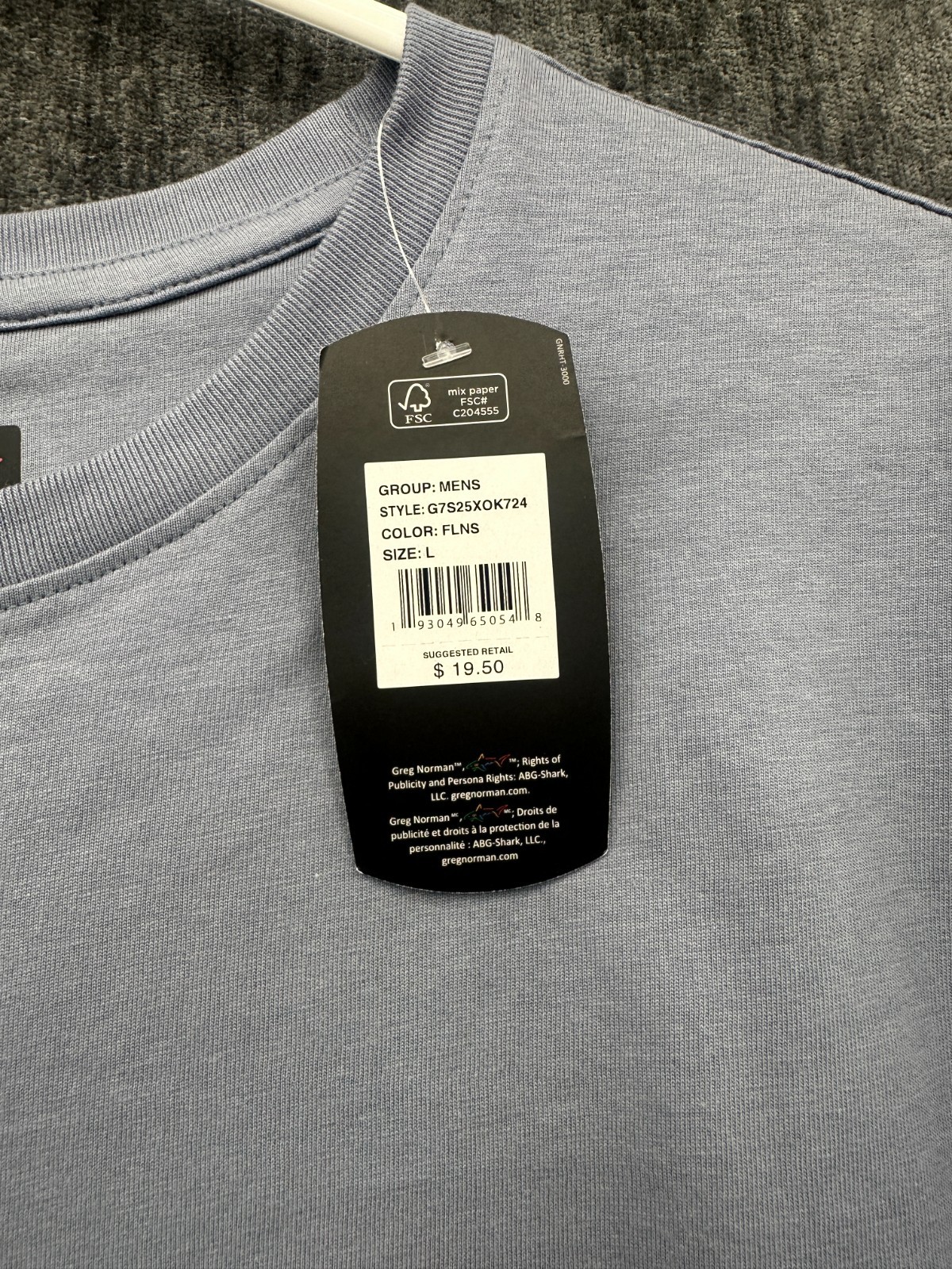 Greg Norman T Shirt Mens Large Gray Side Slit Cotton Crewneck Shark Logo Casual