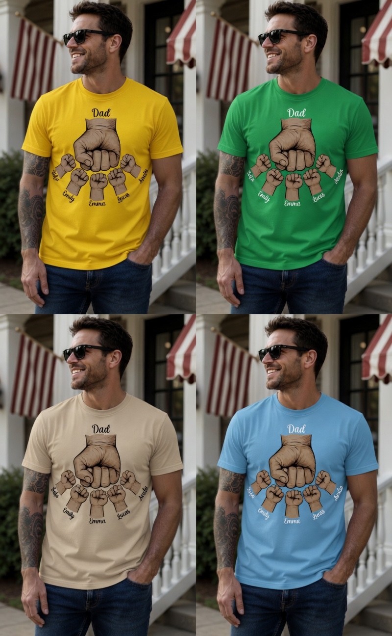 Custom Dad Fist Bump Shirt Personalized Kids Names Father’s Day Gift Papa Tee