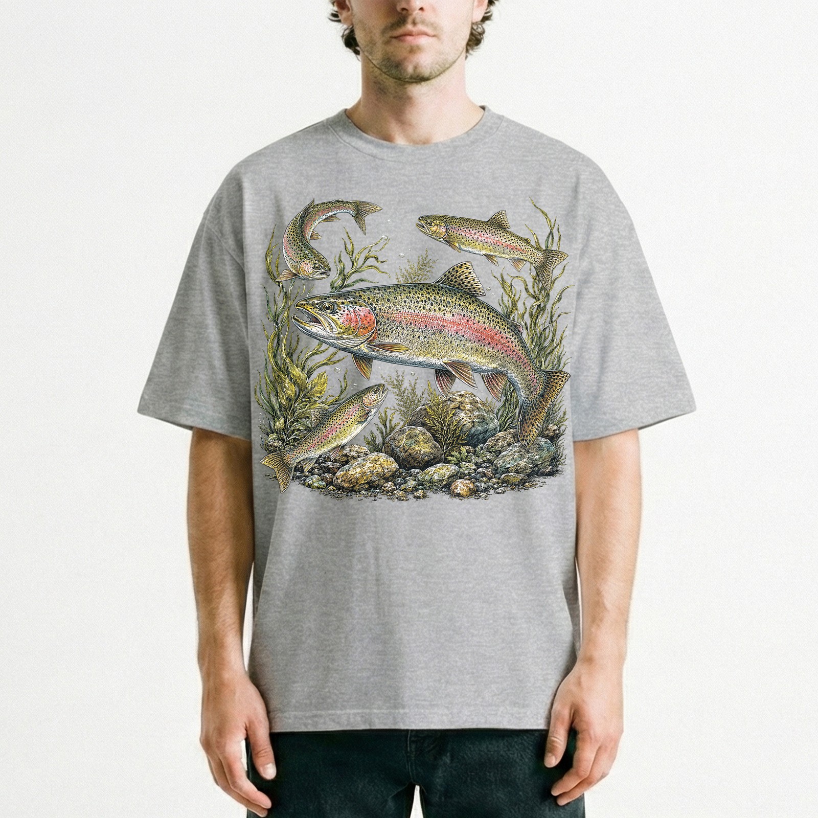 Vintage Rainbow Trout Fishing Fly Fisher Outdoor T-Shirt Nature Lover Tee