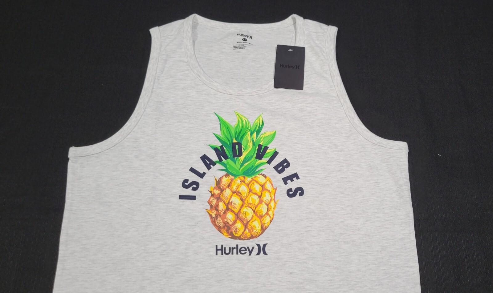 Hurley Men’s The One & Only Graphic Tank Top Island Vibes Pineapple Tank -gray