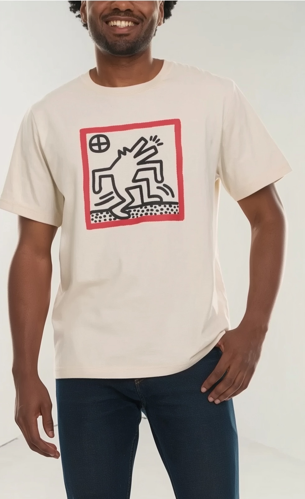 Keith Haring Men’s Graphic T-Shirt Beige – Large