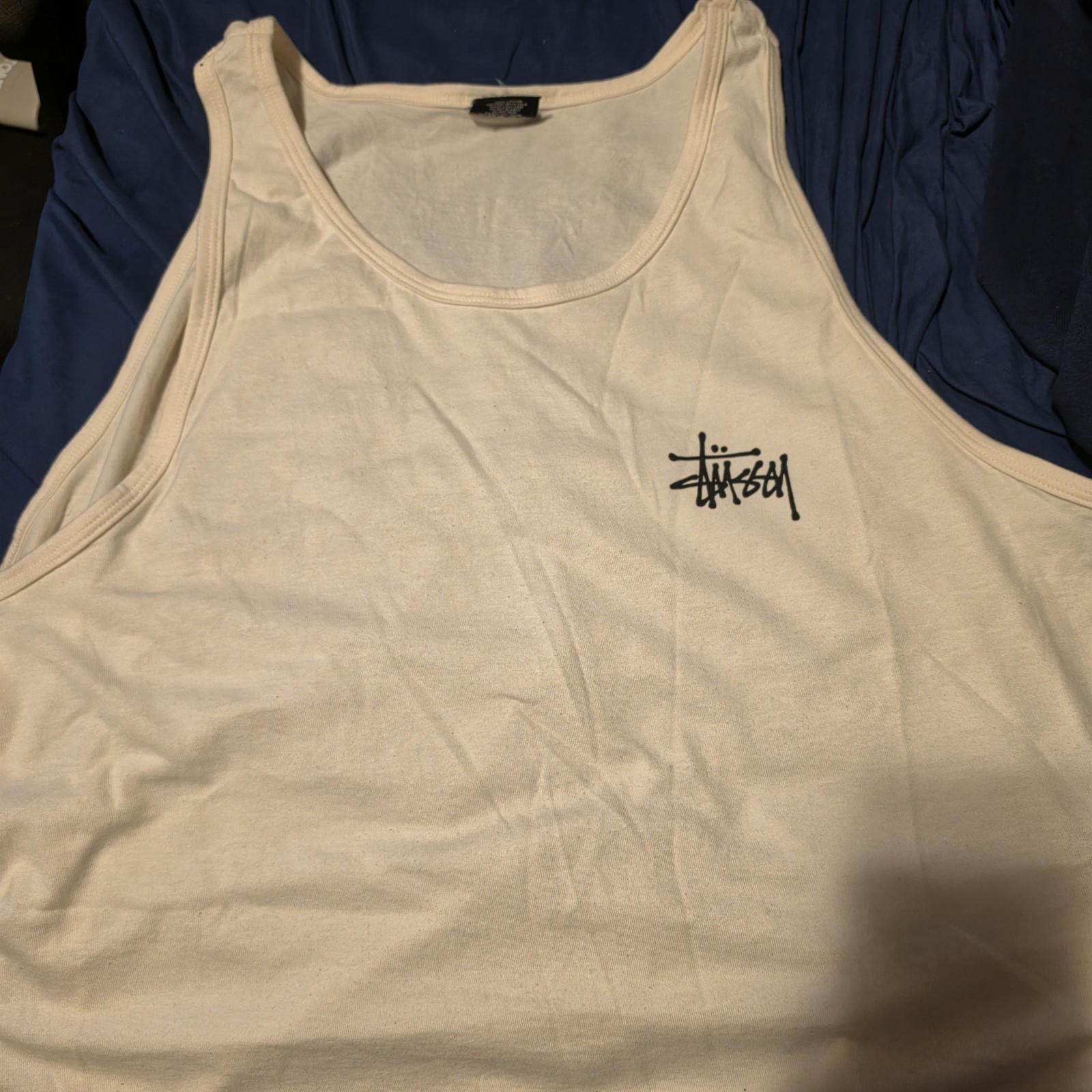Stussy Men’s White Logo Graphic Scoop Neck Sleeveless Tank Top XL