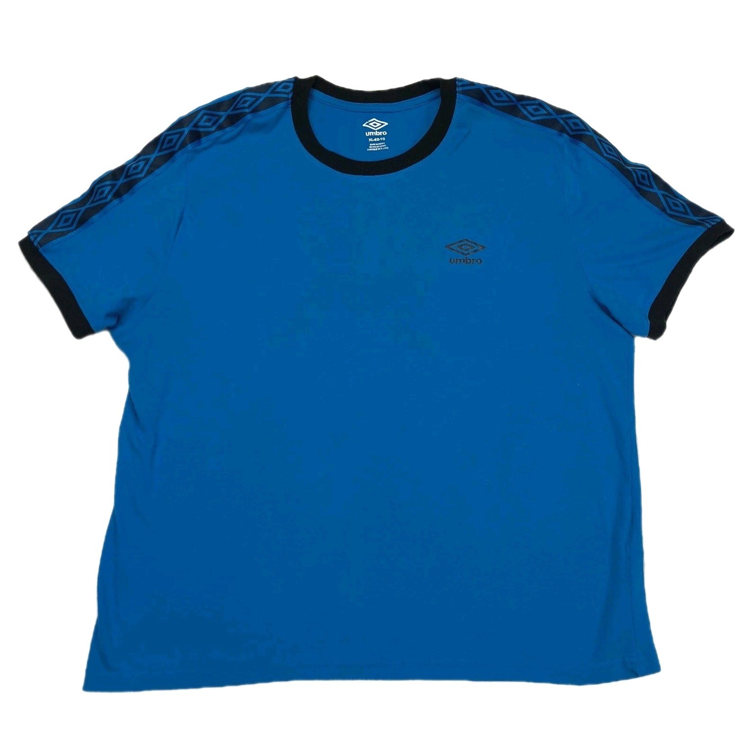 Umbro Mens XL Blue Ringer T-Shirt Logo Tape Shoulder Short Sleeve Crew Neck XL